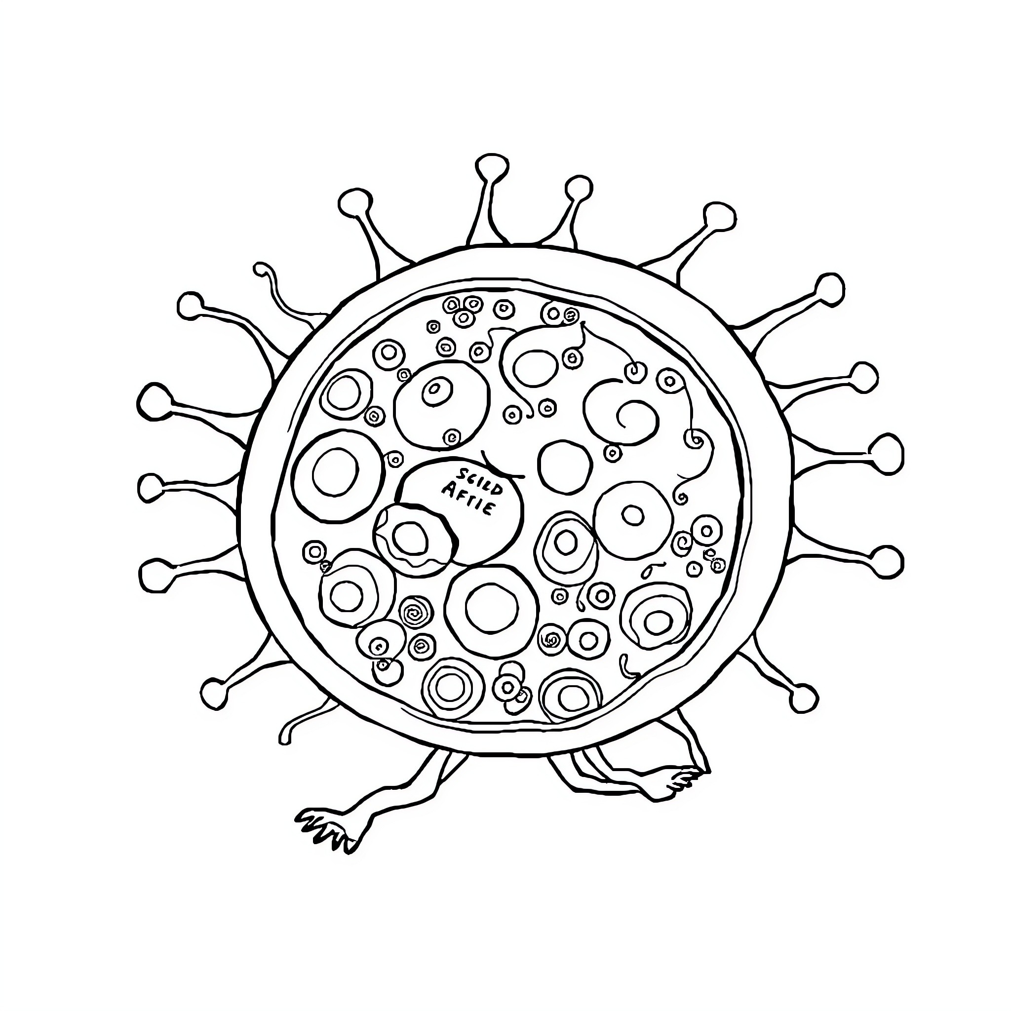 Animal Cell with Stylized Structures Coloring Page (free black-and-white line drawing printable PDF for all, from beginners to advanced learners, including children, teens, adults, and seniors)