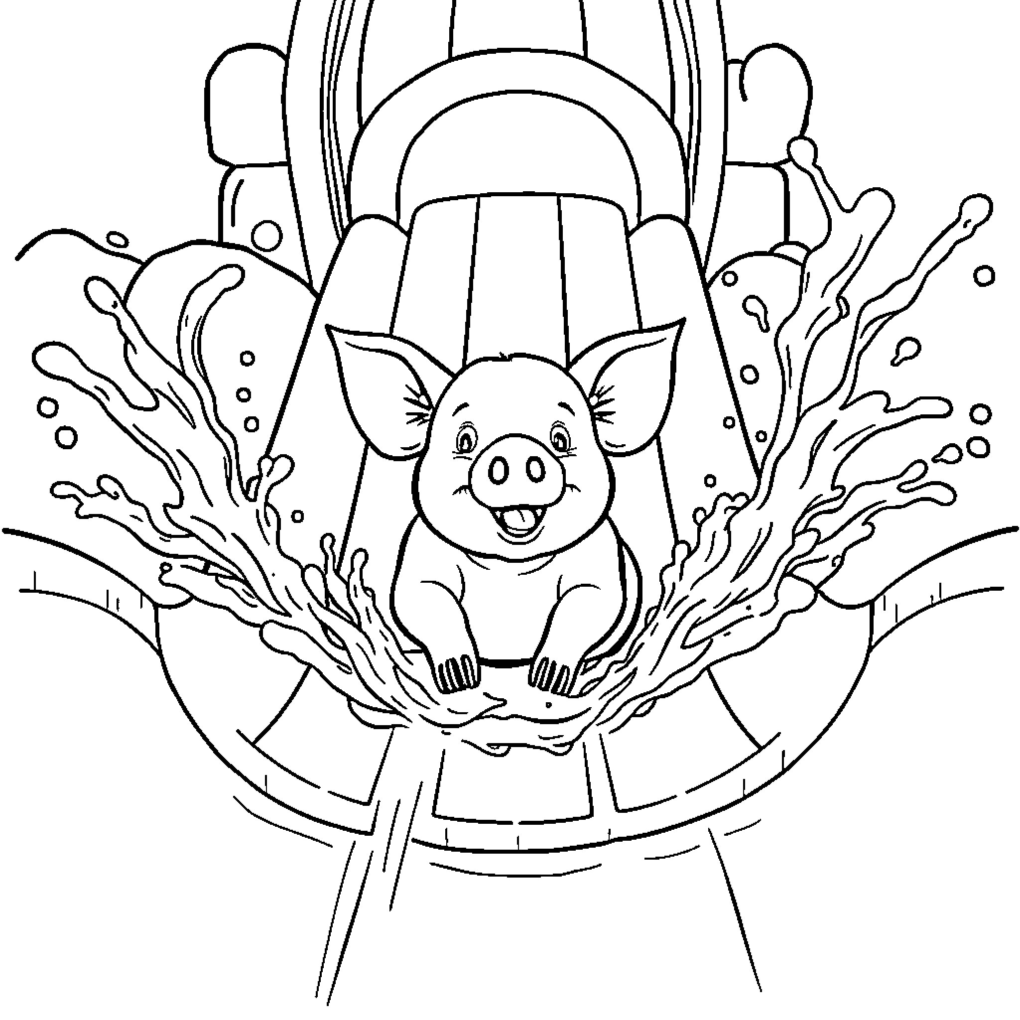 Pig enjoying a fun ride on a spinning ride Coloring Page (free black-and-white line drawing printable PDF for all, from beginners to advanced learners, including children, teens, adults, and seniors)