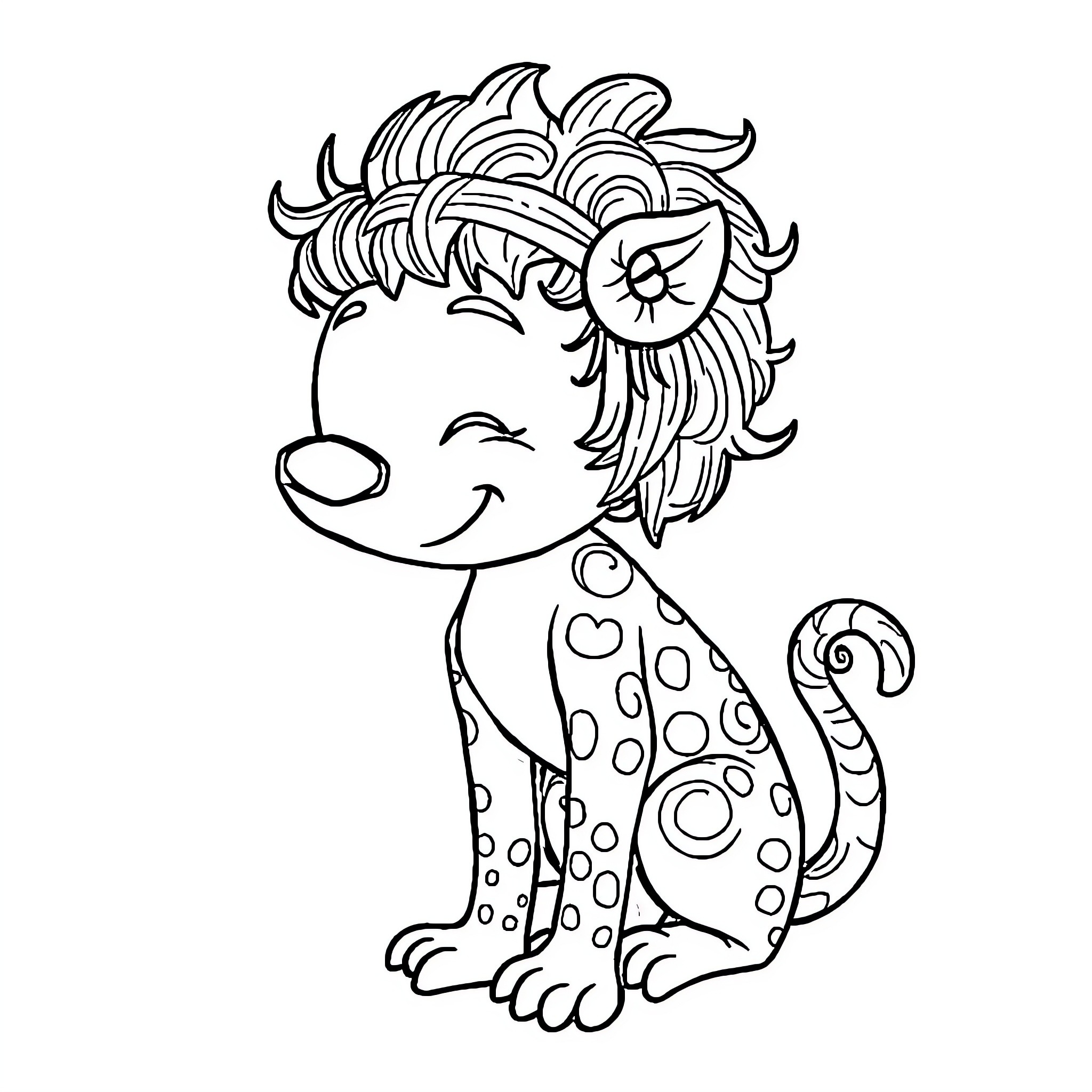 Drawing of a happy and playful creature Coloring Page (free black-and-white line drawing printable PDF for all, from beginners to advanced learners, including children, teens, adults, and seniors)