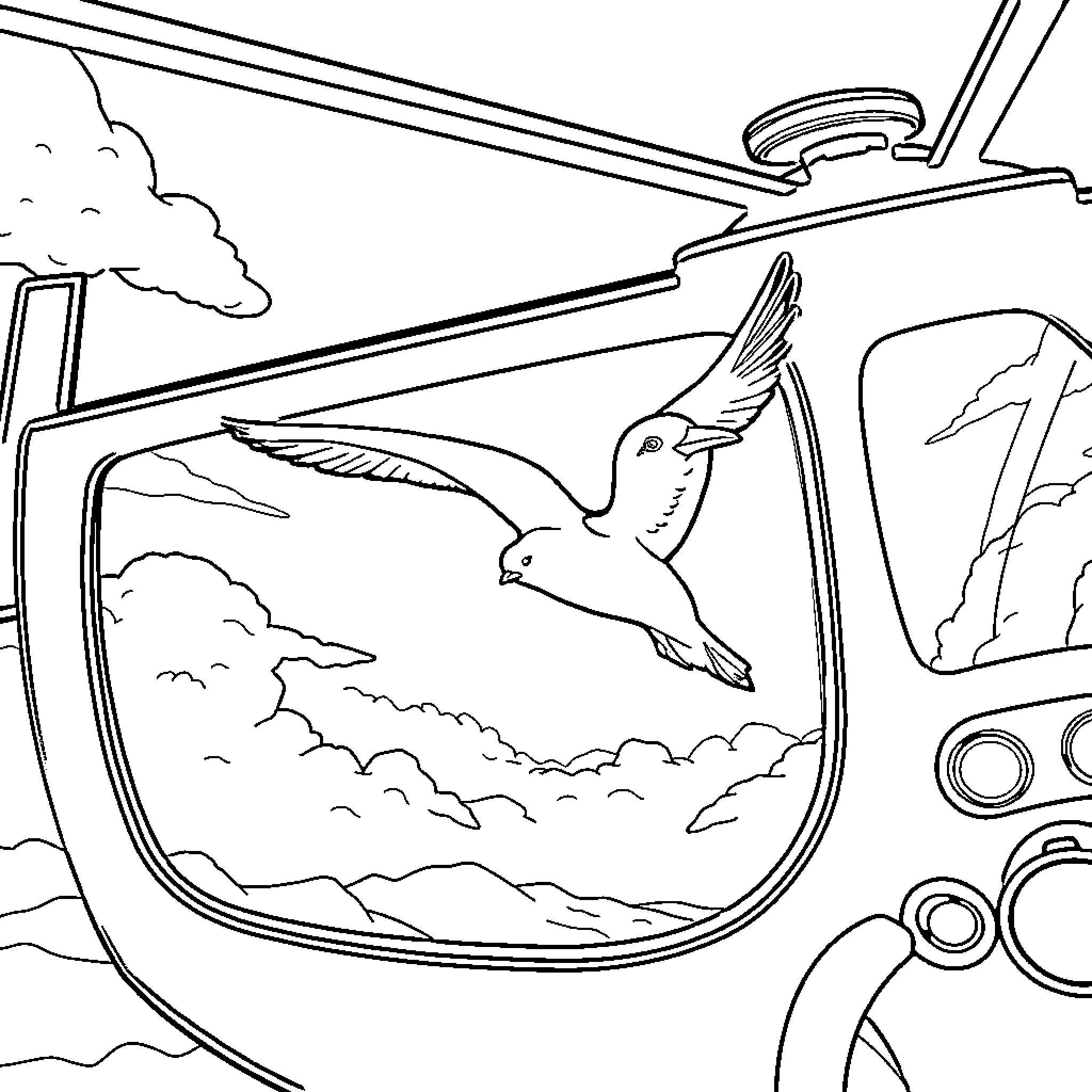 Seagull soaring gracefully through the sky Coloring Page (free black-and-white line drawing printable PDF for all, from beginners to advanced learners, including children, teens, adults, and seniors)