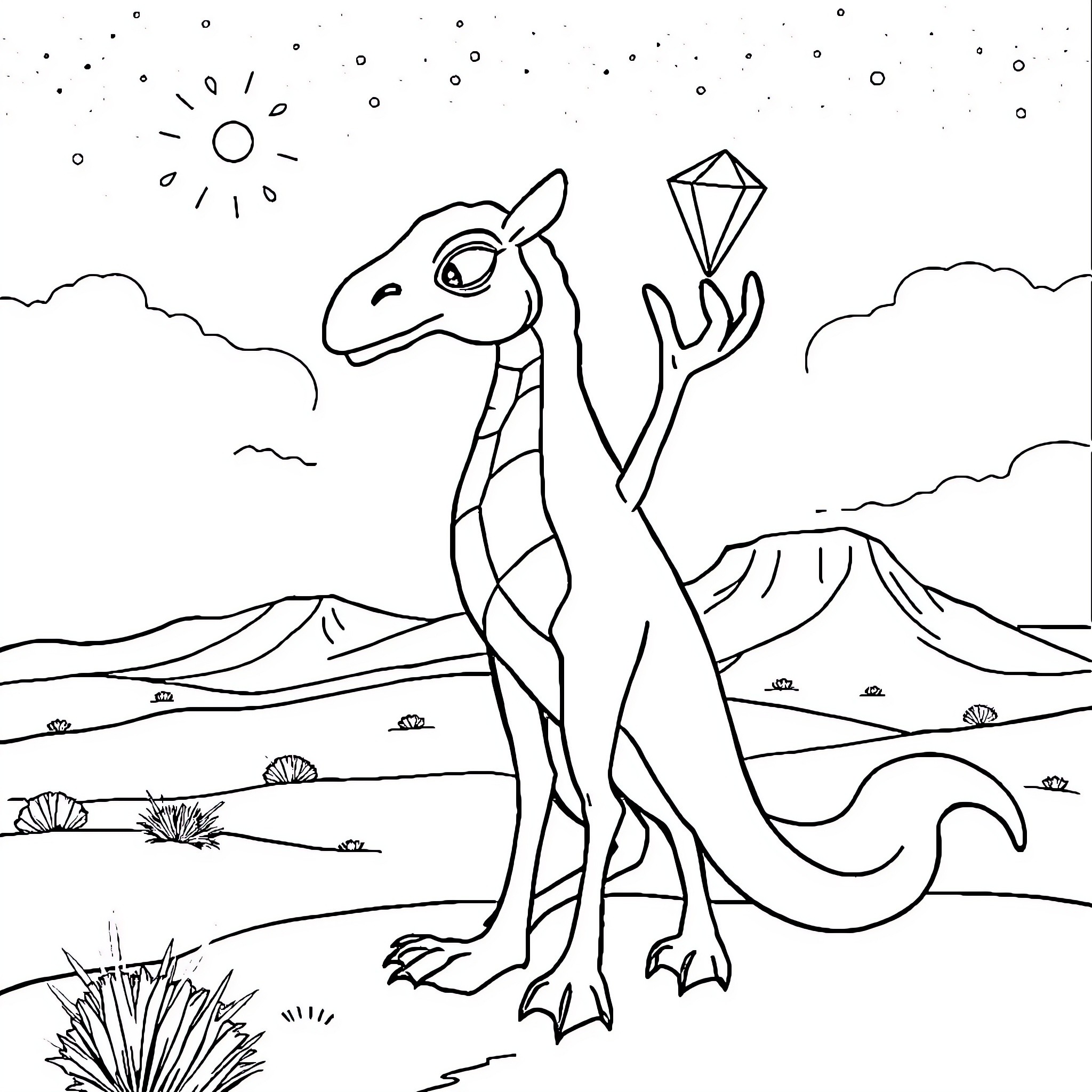 Marciano's Imaginative Desert Adventure Coloring Page (free black-and-white line drawing printable PDF for all, from beginners to advanced learners, including children, teens, adults, and seniors)