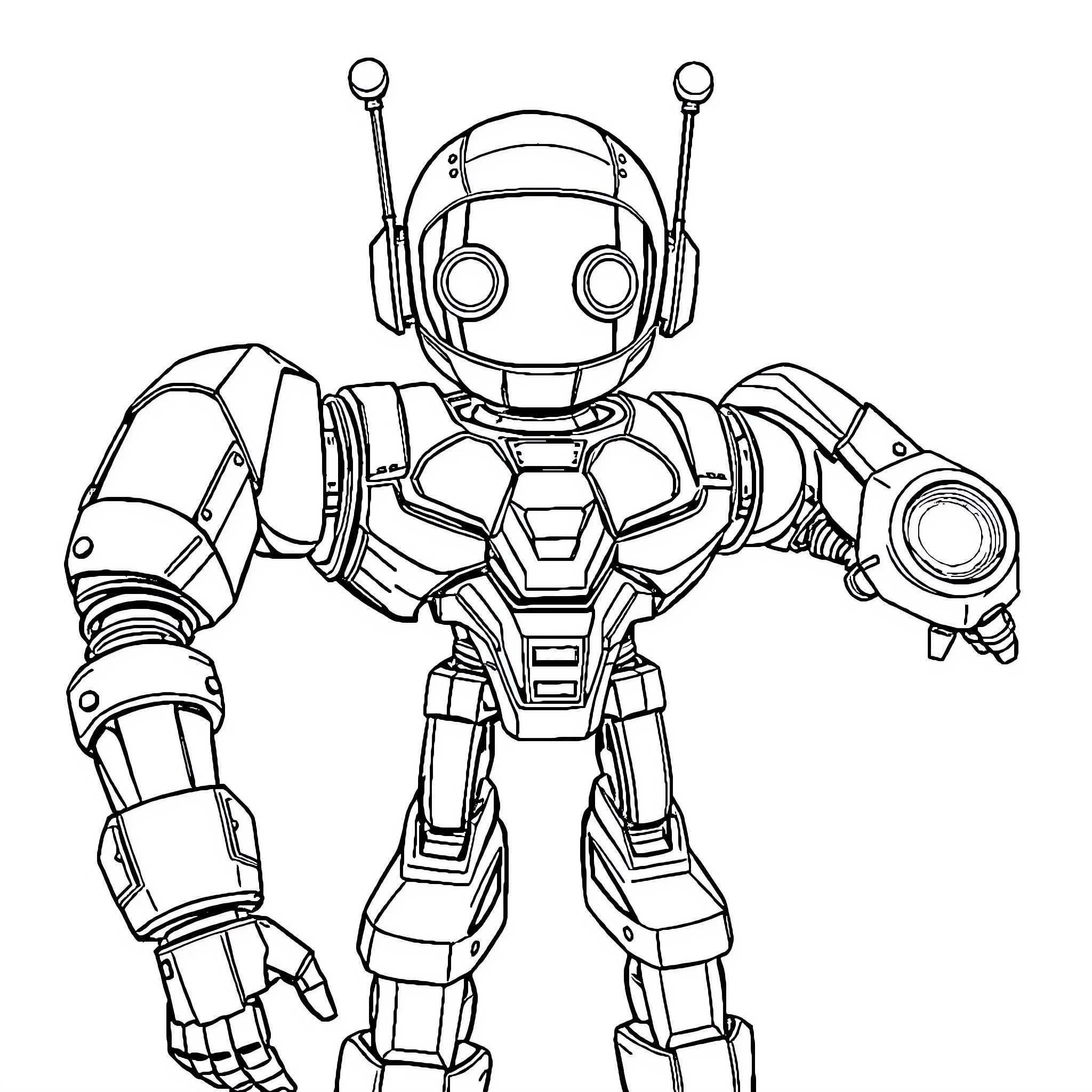 Robot in a Friendly Pose Coloring Page (free black-and-white line drawing printable PDF for all, from beginners to advanced learners, including children, teens, adults, and seniors)