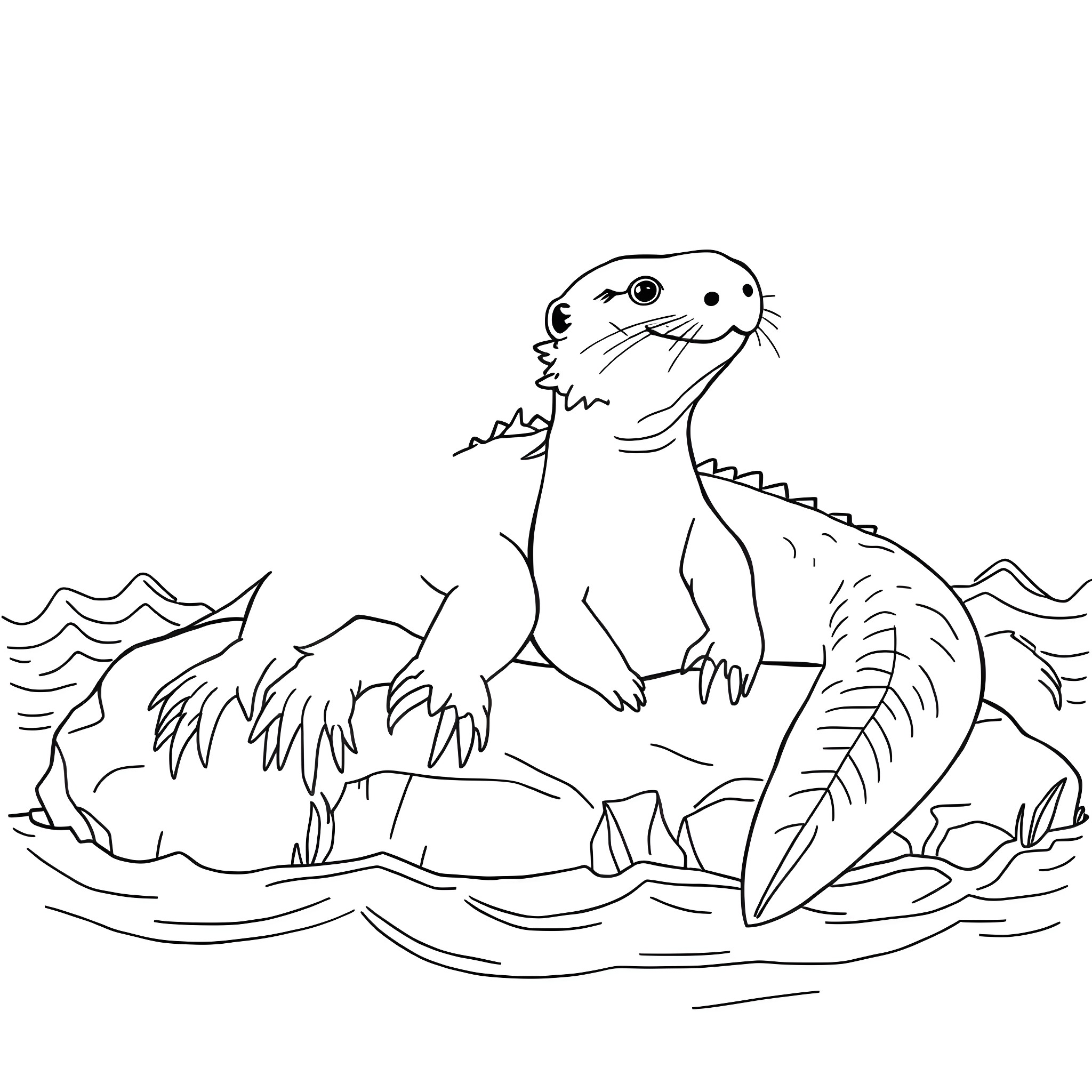 Komodo Dragon in the Wild Habitat Coloring Page (free black-and-white line drawing printable PDF for all, from beginners to advanced learners, including children, teens, adults, and seniors)