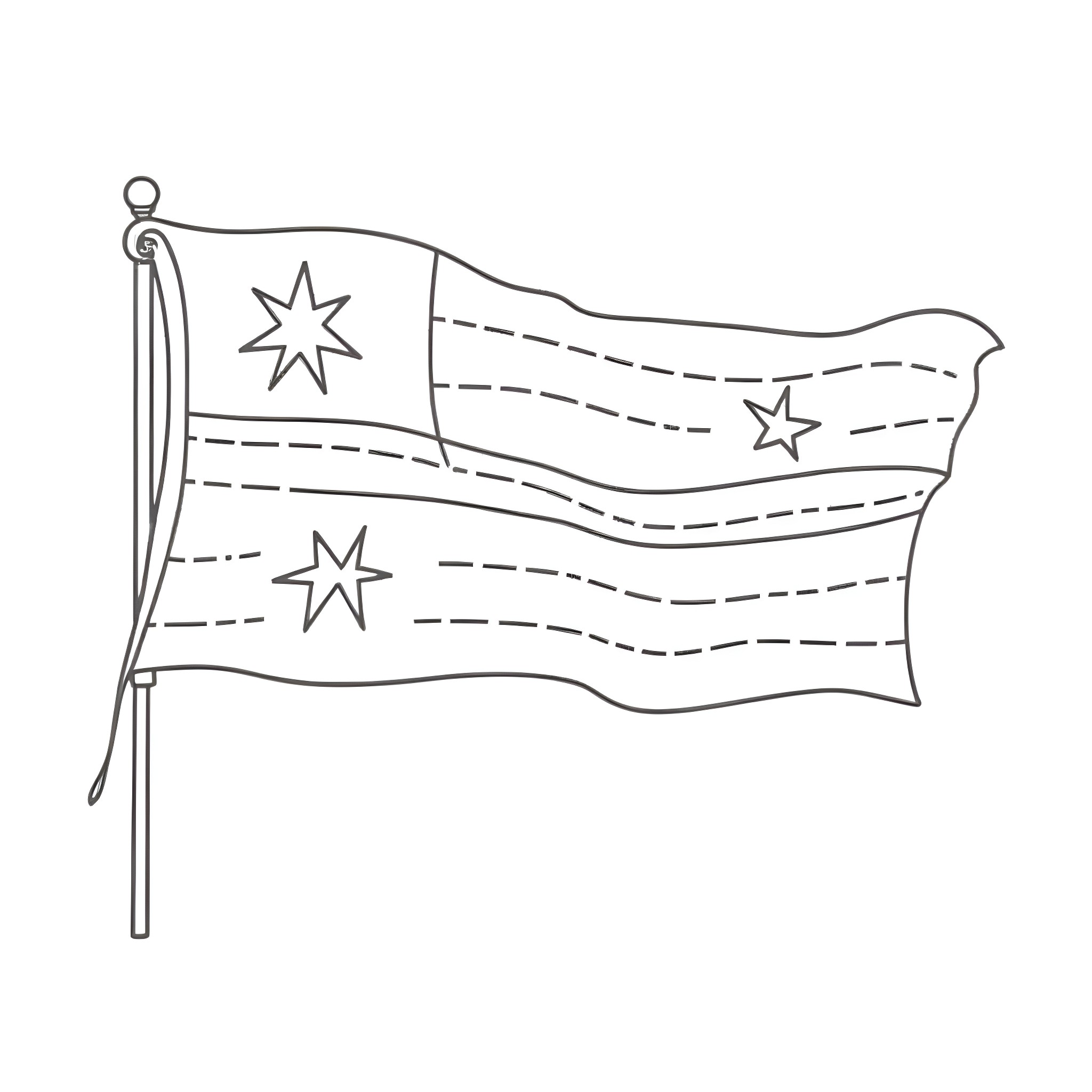 Cape Verde Flag waving in the wind Coloring Page (free black-and-white line drawing printable PDF for all, from beginners to advanced learners, including children, teens, adults, and seniors)