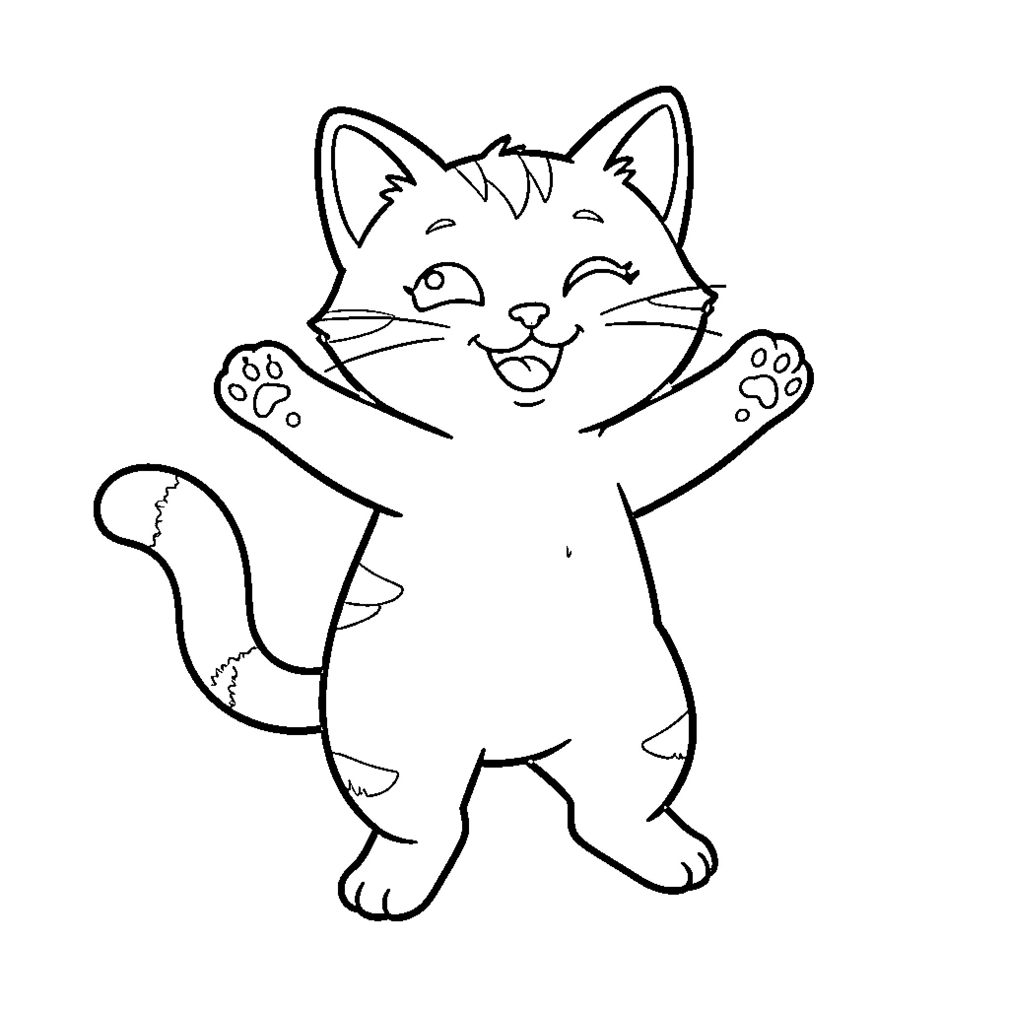 Gabycat winking and cheering with paws raised up Coloring Page (free black-and-white line drawing printable PDF for all, from beginners to advanced learners, including children, teens, adults, and seniors)