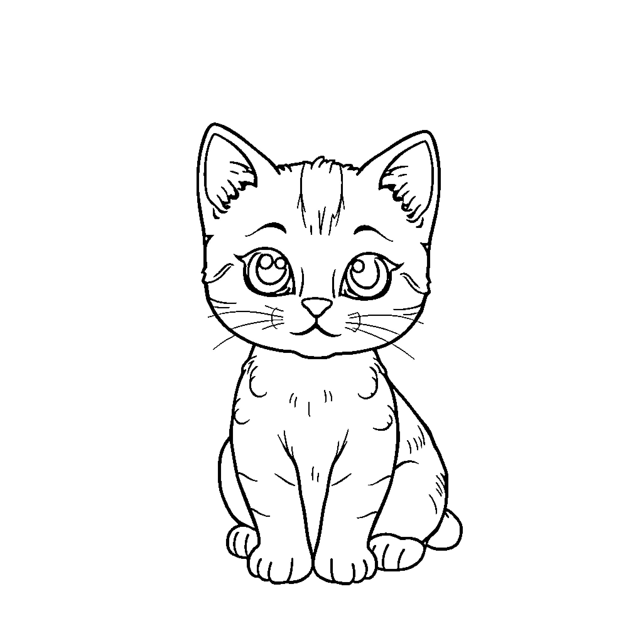 Cat coloring page with adorable expression Coloring Page (free black-and-white line drawing printable PDF for all, from beginners to advanced learners, including children, teens, adults, and seniors)