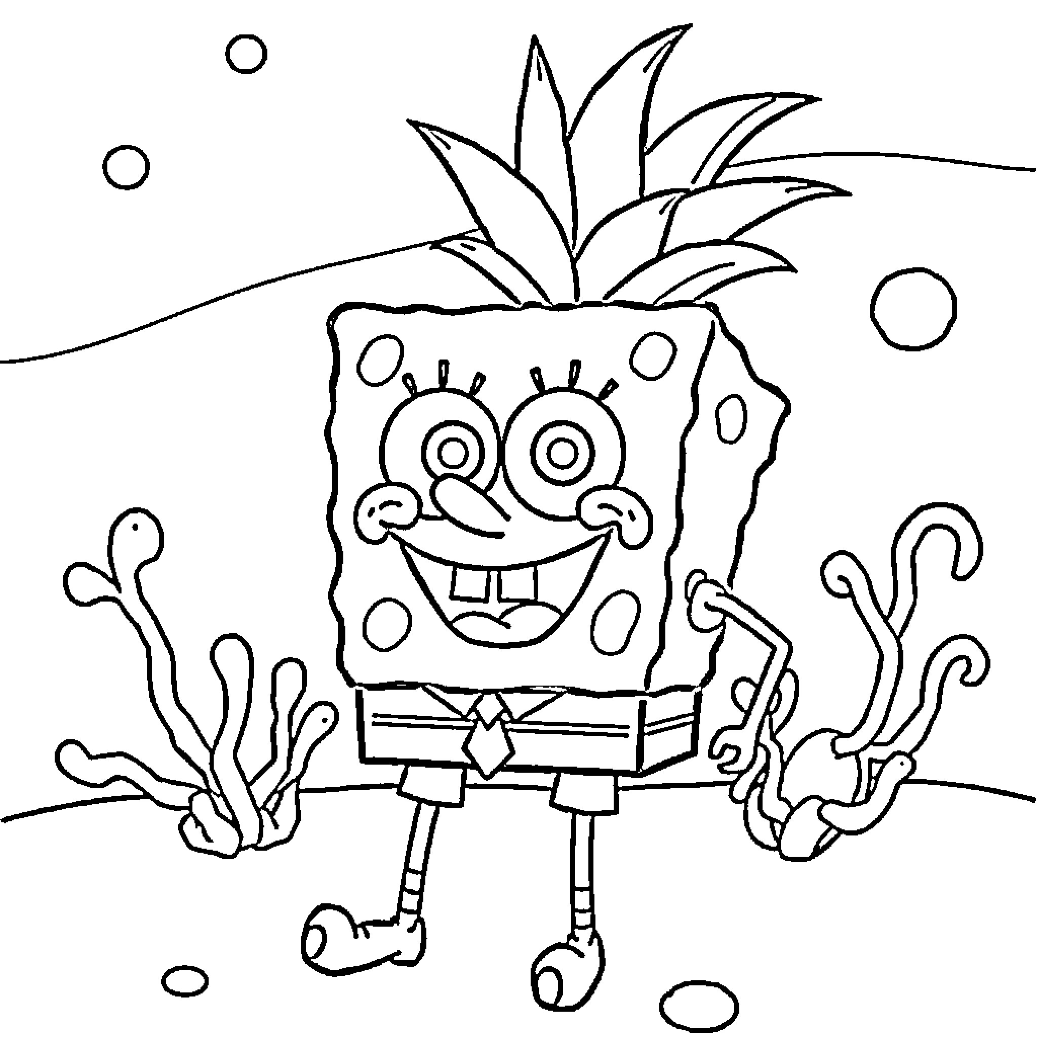 Spongebob's joyful underwater adventure Coloring Page (free black-and-white line drawing printable PDF for all, from beginners to advanced learners, including children, teens, adults, and seniors)