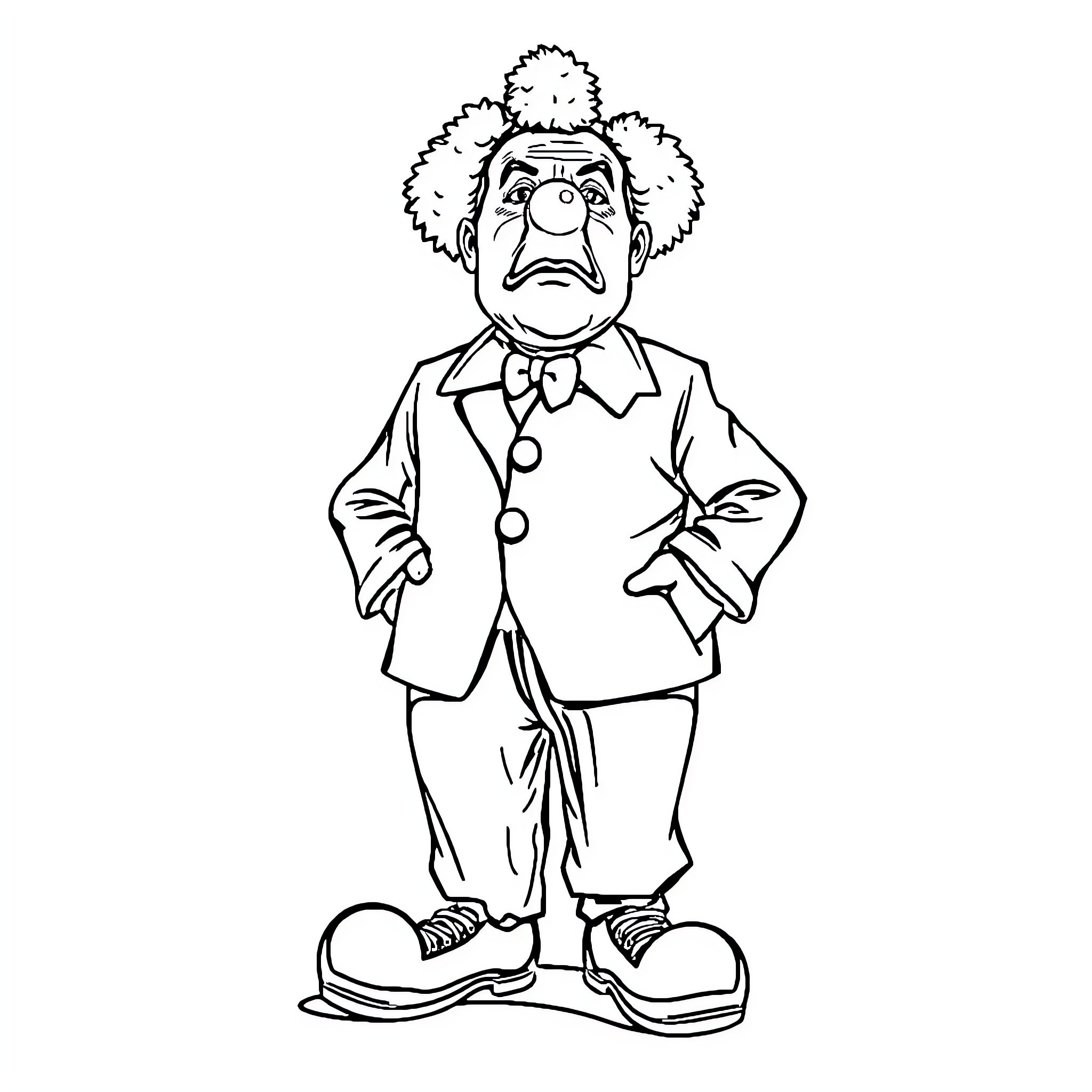 Adolf Hitler as an exaggerated clown figure Coloring Page (free black-and-white line drawing printable PDF for all, from beginners to advanced learners, including children, teens, adults, and seniors)