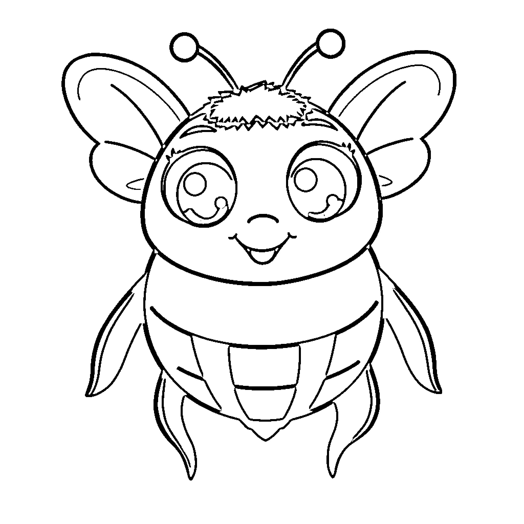 Bee with a happy expression Coloring Page (free black-and-white line drawing printable PDF for all, from beginners to advanced learners, including children, teens, adults, and seniors)