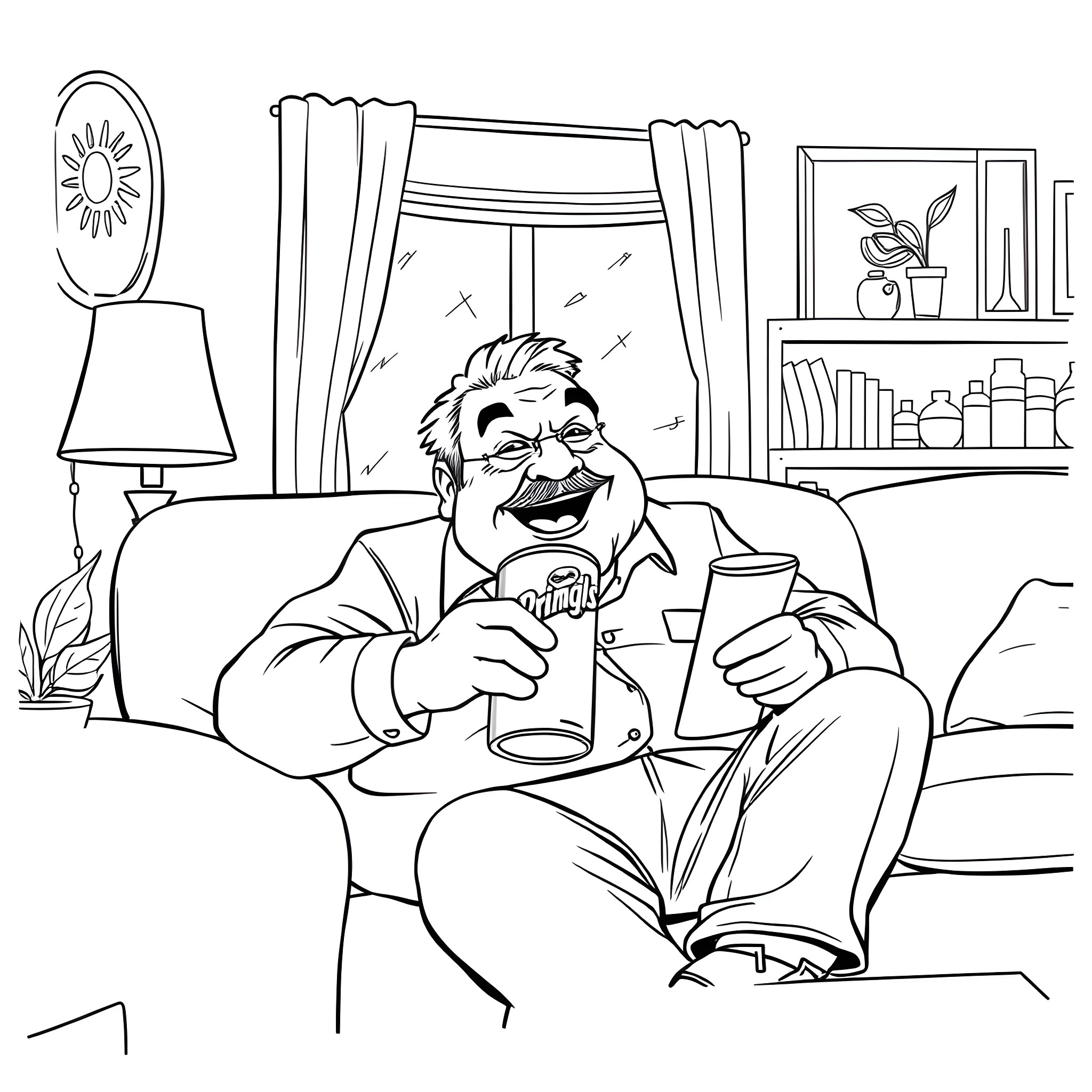 Ernest Borgnine enjoying a relaxing moment at home Coloring Page (free black-and-white line drawing printable PDF for all, from beginners to advanced learners, including children, teens, adults, and seniors)