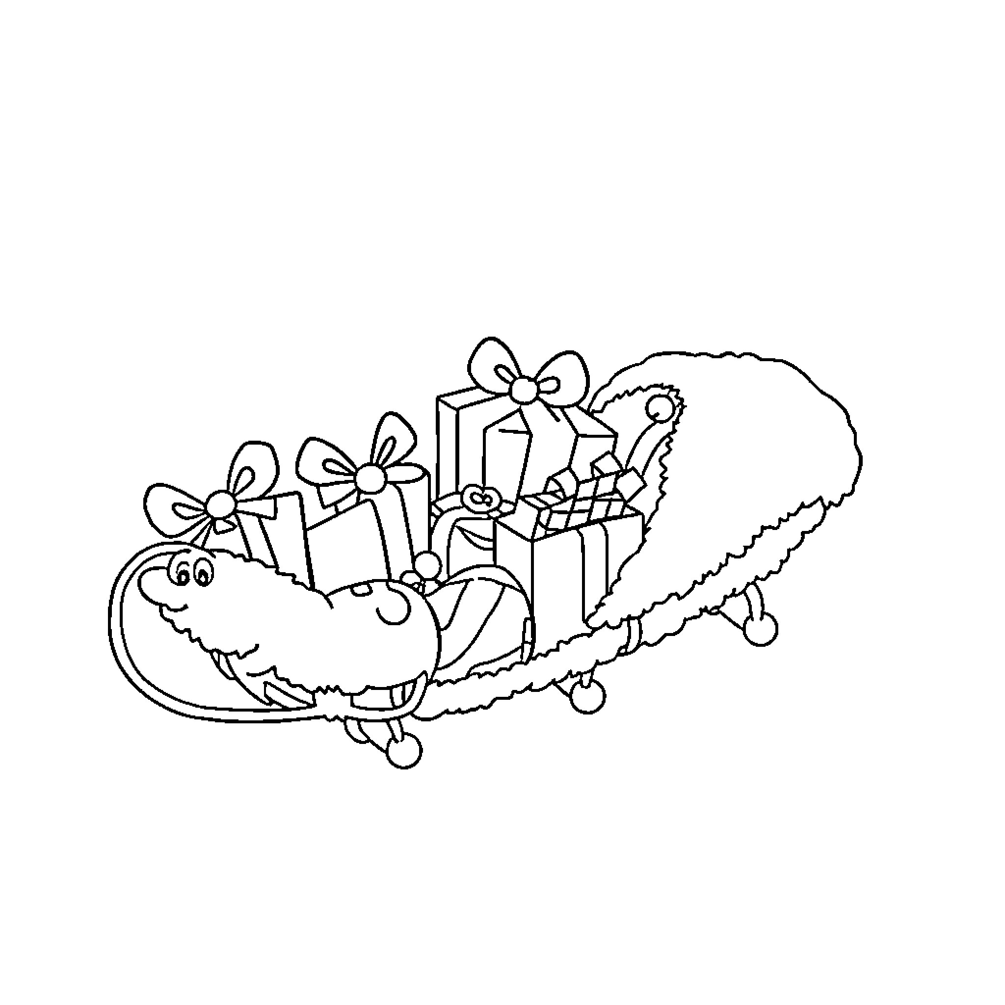 Sleigh carrying festive gifts and decorations Coloring Page (free black-and-white line drawing printable PDF for all, from beginners to advanced learners, including children, teens, adults, and seniors)