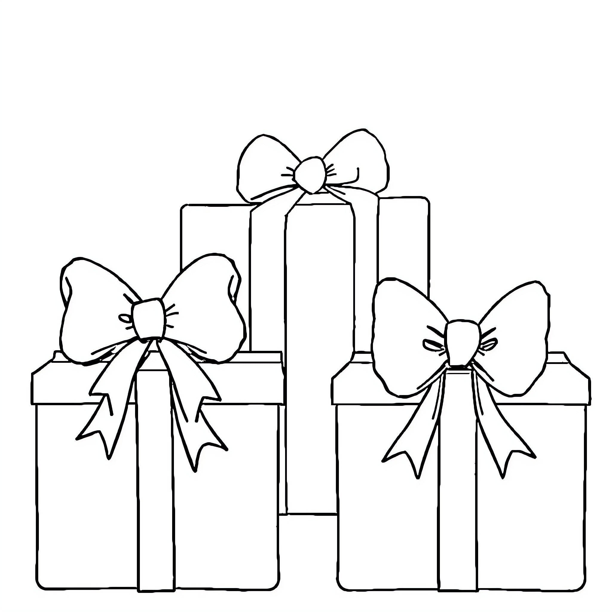 Bow-Wrapped Gifts of Joy Coloring Page (free black-and-white line drawing printable PDF for all, from beginners to advanced learners, including children, teens, adults, and seniors)