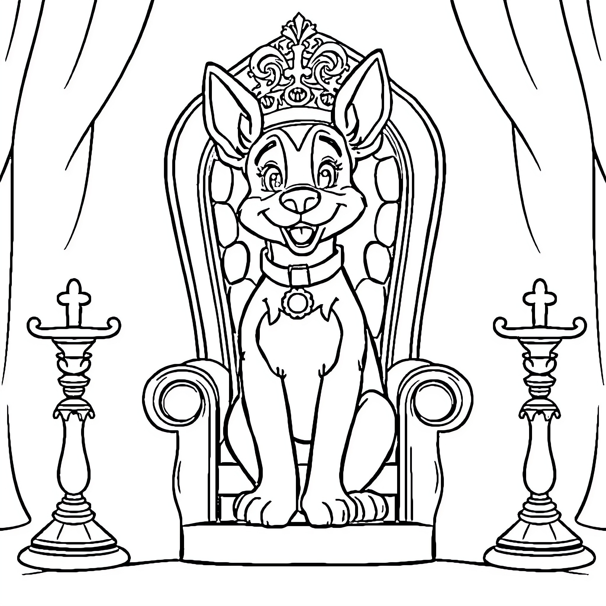 Didi the Regal Feline Monarch Coloring Page (free black-and-white line drawing printable PDF for all, from beginners to advanced learners, including children, teens, adults, and seniors)