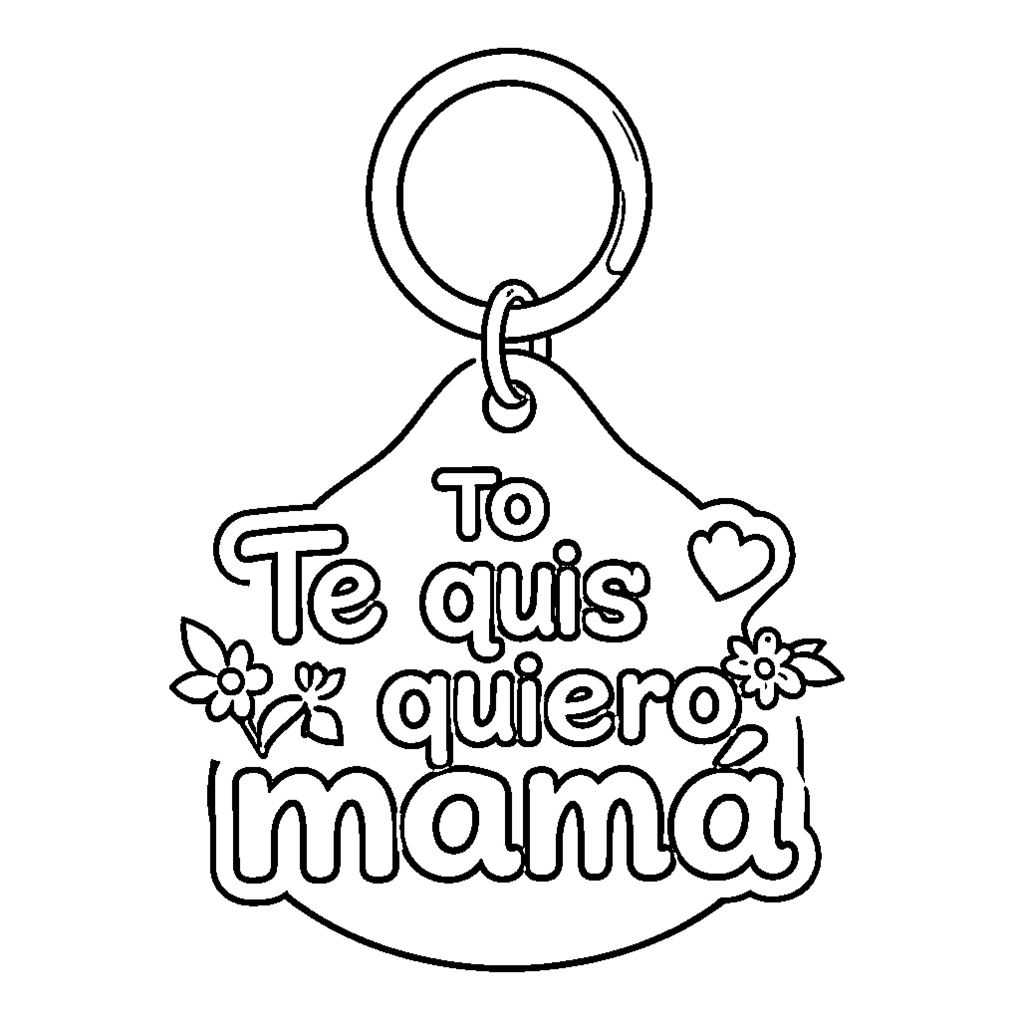 Keychain with text and flowers Coloring Page (free black-and-white line drawing printable PDF for all, from beginners to advanced learners, including children, teens, adults, and seniors)