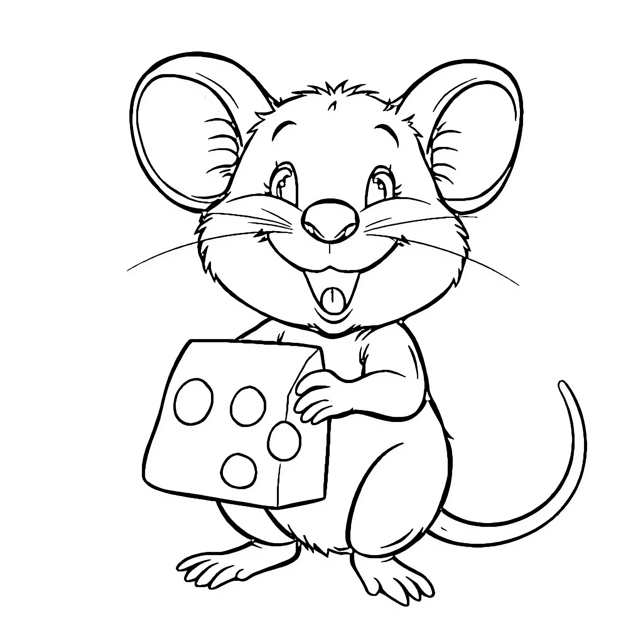 Mouse playing with spotted dice Coloring Page (free black-and-white line drawing printable PDF for all, from beginners to advanced learners, including children, teens, adults, and seniors)