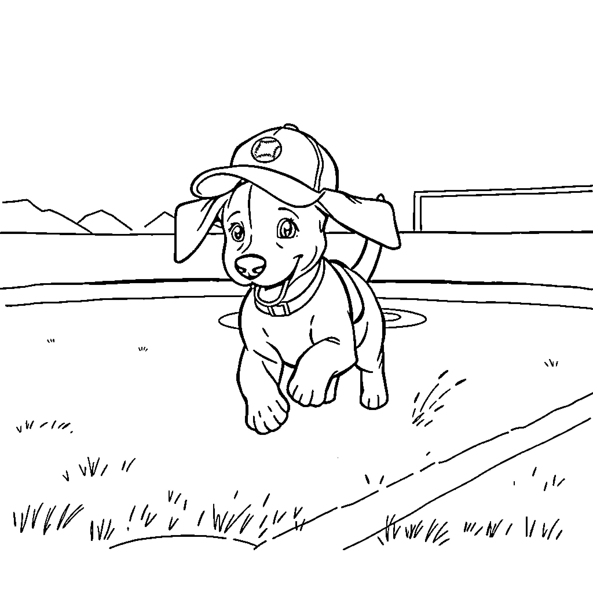 Beagle puppy playing in the park Coloring Page (free black-and-white line drawing printable PDF for all, from beginners to advanced learners, including children, teens, adults, and seniors)