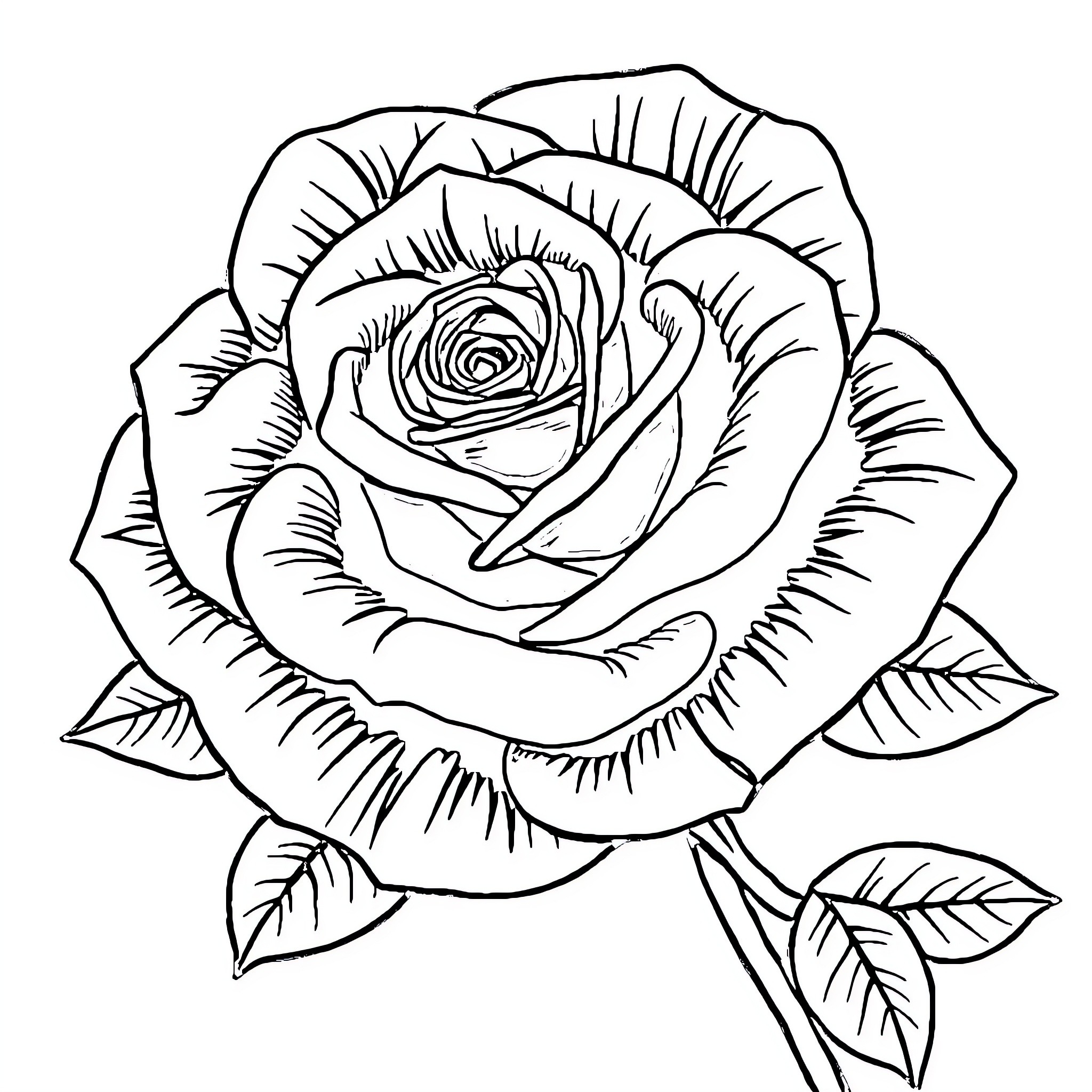 Rose in Detailed Floral Design Coloring Page (free black-and-white line drawing printable PDF for all, from beginners to advanced learners, including children, teens, adults, and seniors)