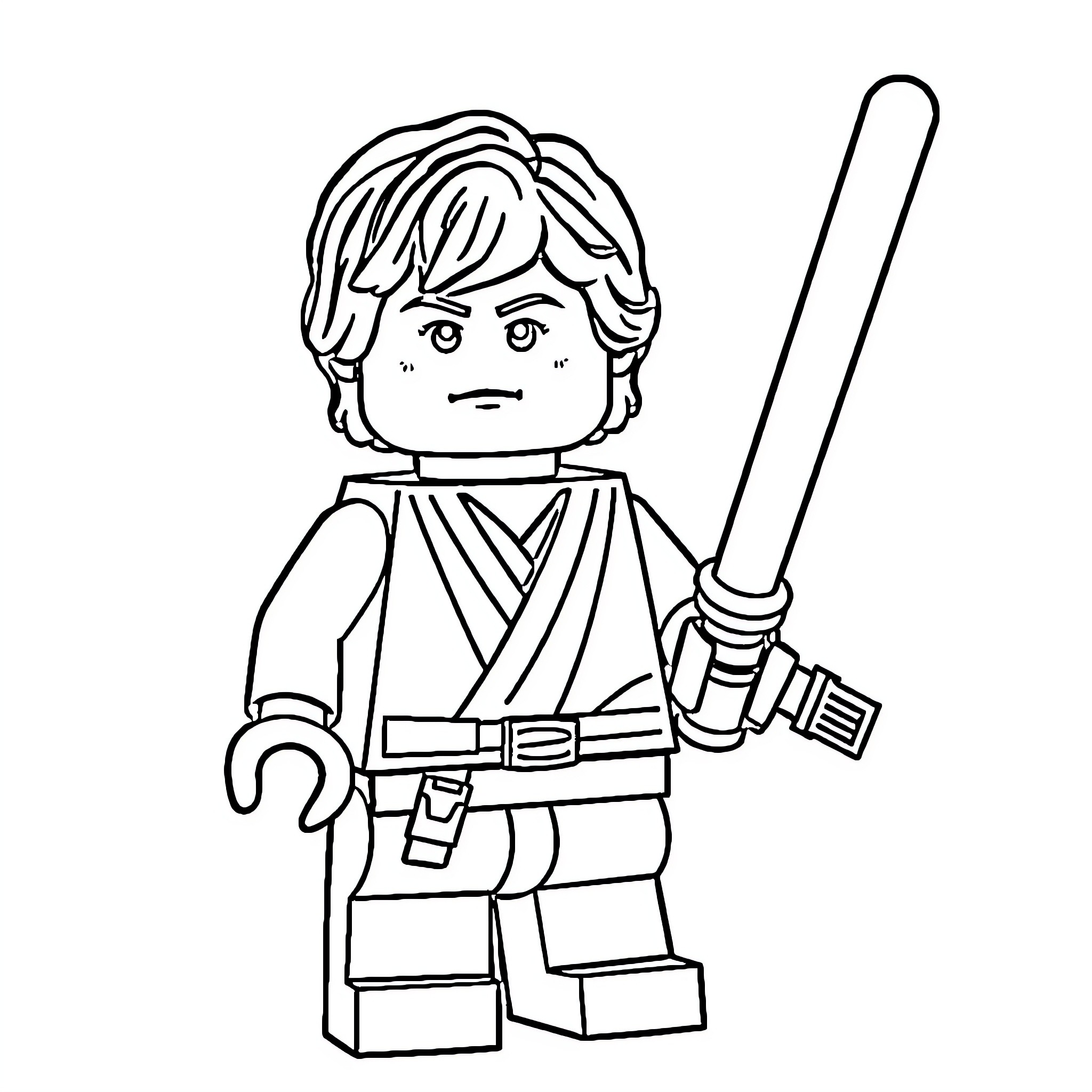 Luke Skywalker wielding his iconic lightsaber Coloring Page (free black-and-white line drawing printable PDF for all, from beginners to advanced learners, including children, teens, adults, and seniors)