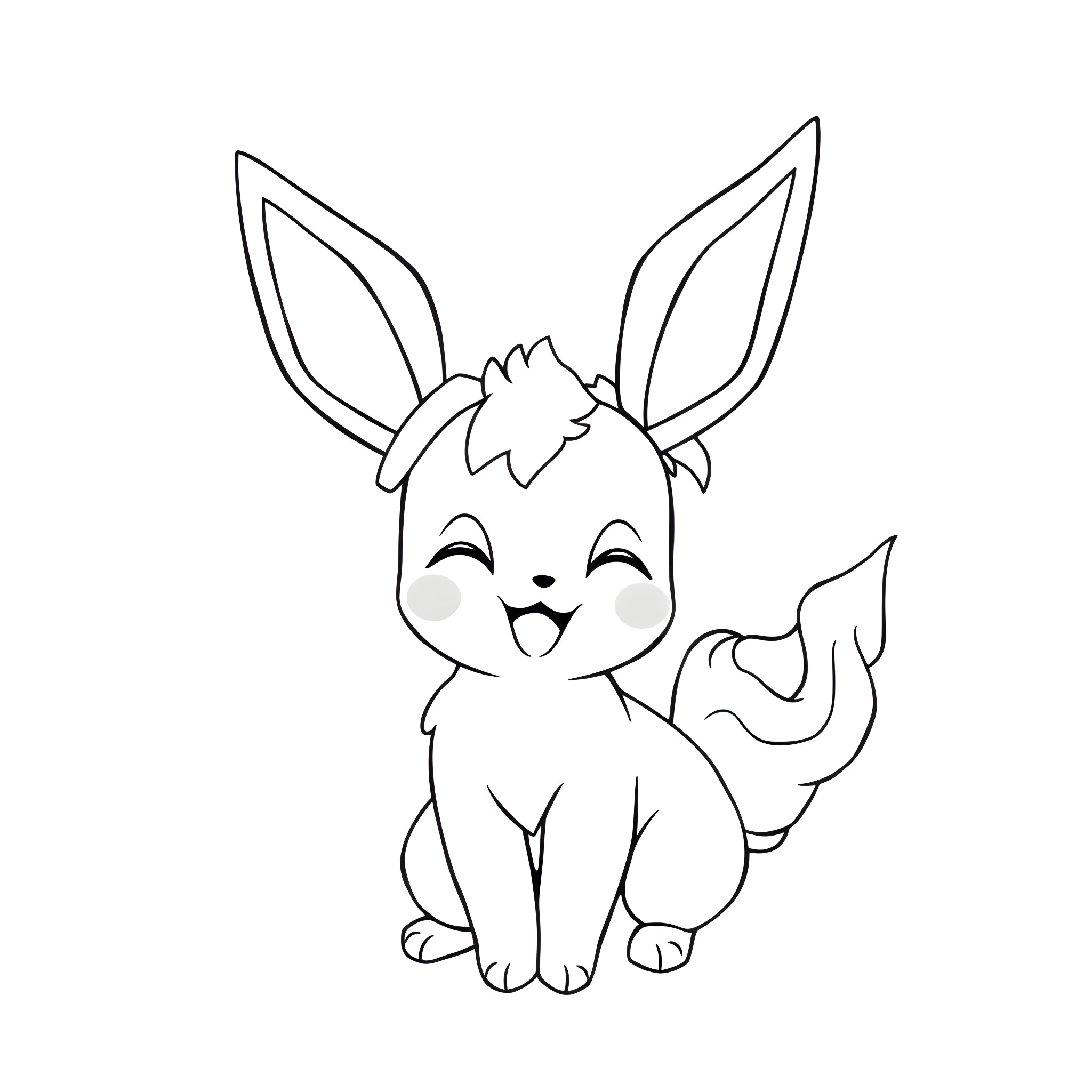 Sylveon smiling and wagging its tail Coloring Page (free black-and-white line drawing printable PDF for all, from beginners to advanced learners, including children, teens, adults, and seniors)