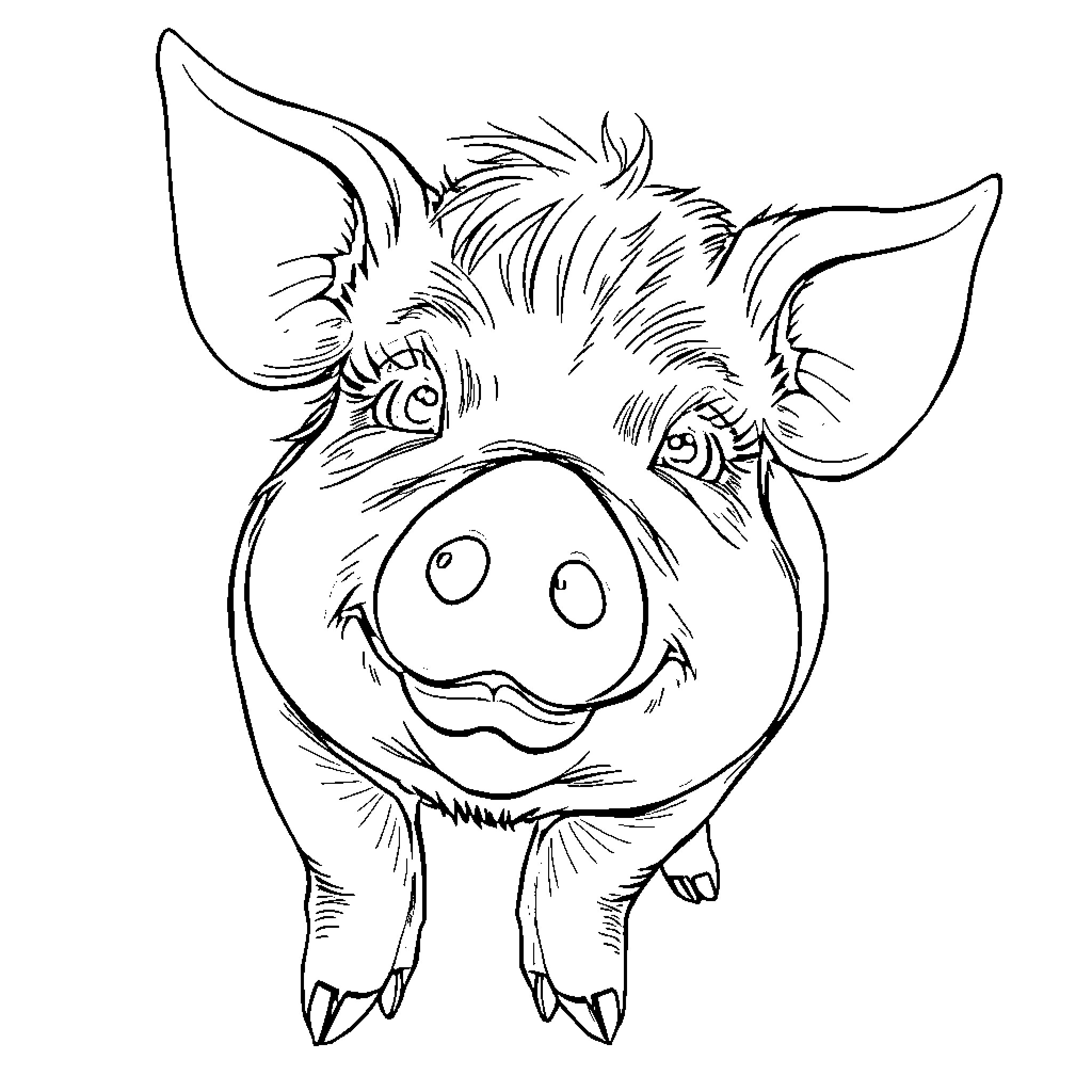 Pig making a funny face Coloring Page (free black-and-white line drawing printable PDF for all, from beginners to advanced learners, including children, teens, adults, and seniors)