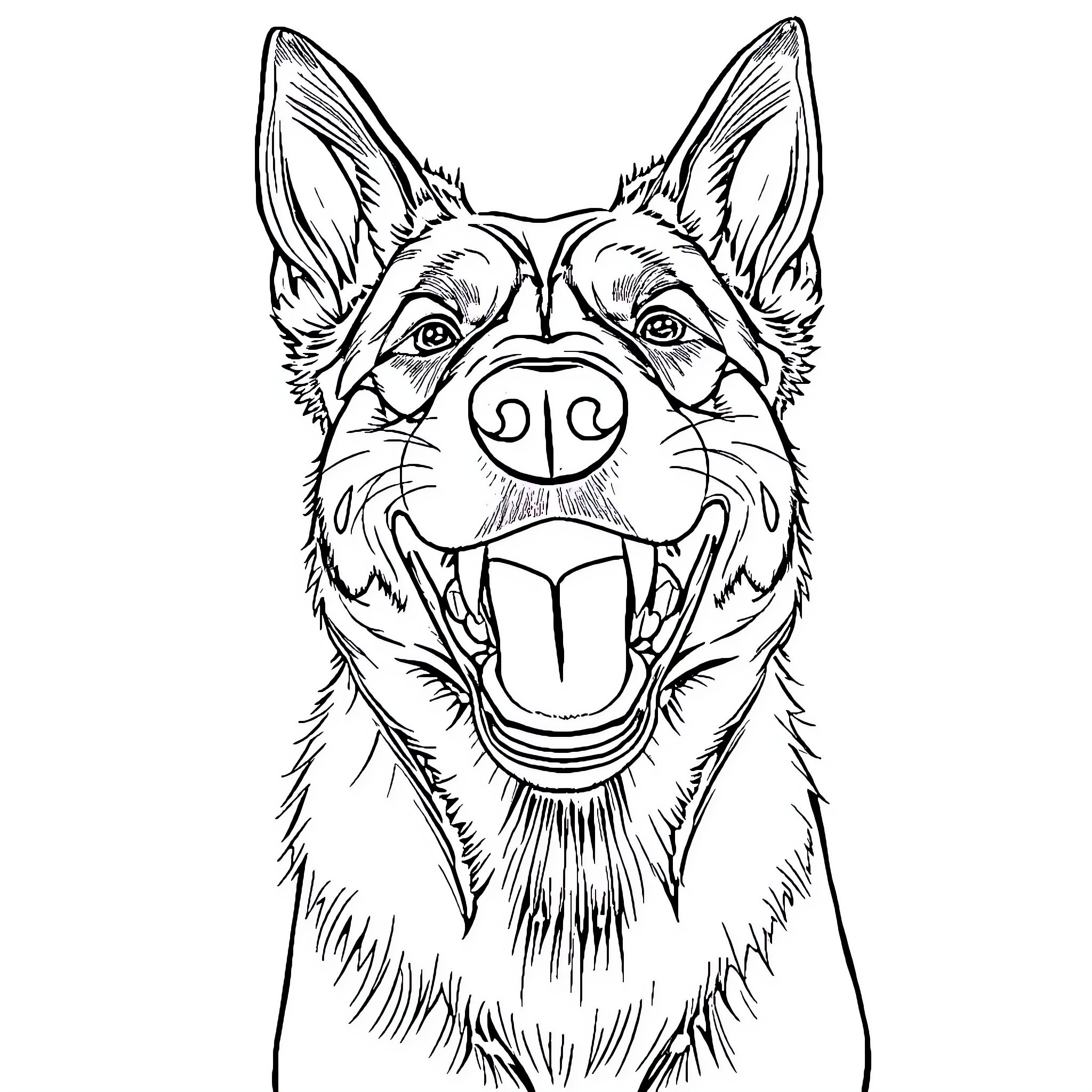 Dog with a happy, friendly expression Coloring Page (free black-and-white line drawing printable PDF for all, from beginners to advanced learners, including children, teens, adults, and seniors)