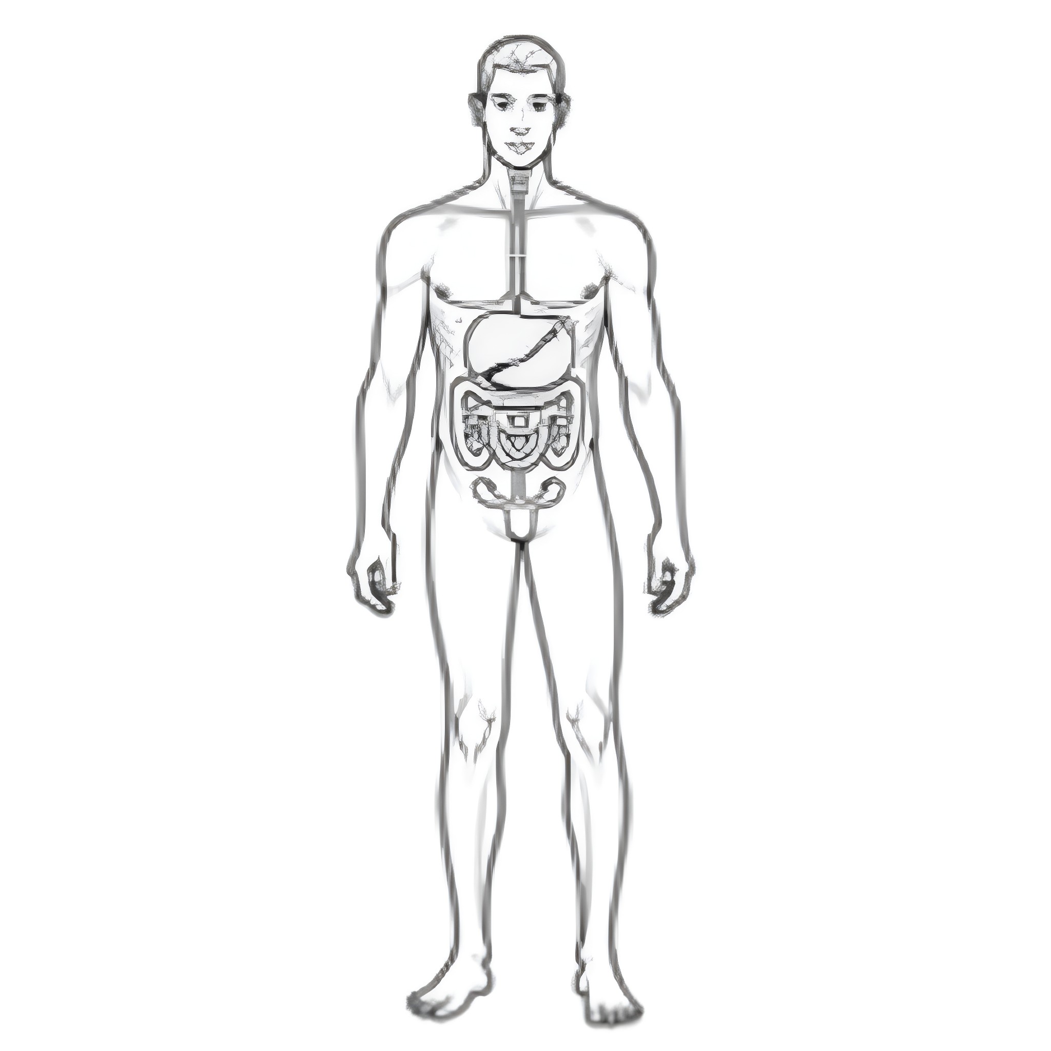 Male anatomy diagram with internal organs Coloring Page (free black-and-white line drawing printable PDF for all, from beginners to advanced learners, including children, teens, adults, and seniors)
