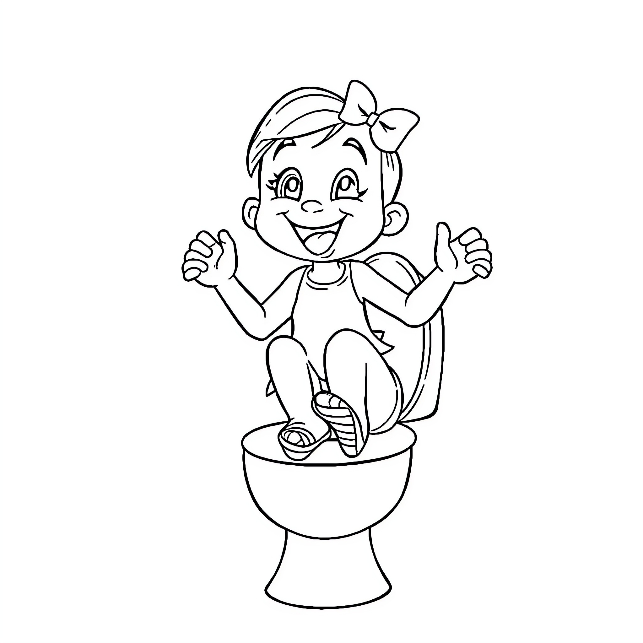 Bluey jumping happily on toilet bowl Coloring Page (free black-and-white line drawing printable PDF for all, from beginners to advanced learners, including children, teens, adults, and seniors)