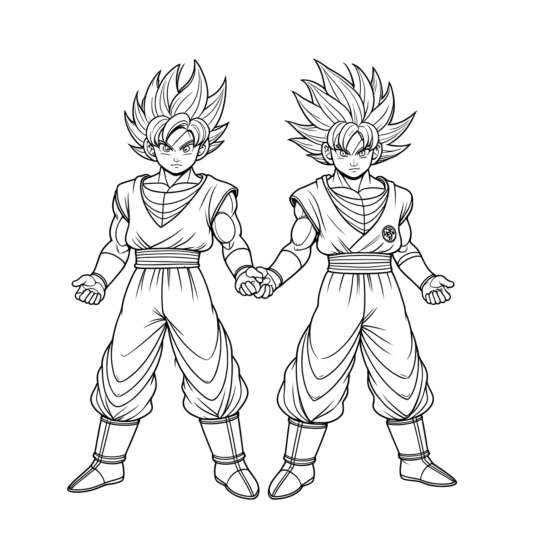Dragon Ball Z Heroic Fighters in Action Coloring Page (free black-and-white line drawing printable PDF for all, from beginners to advanced learners, including children, teens, adults, and seniors)