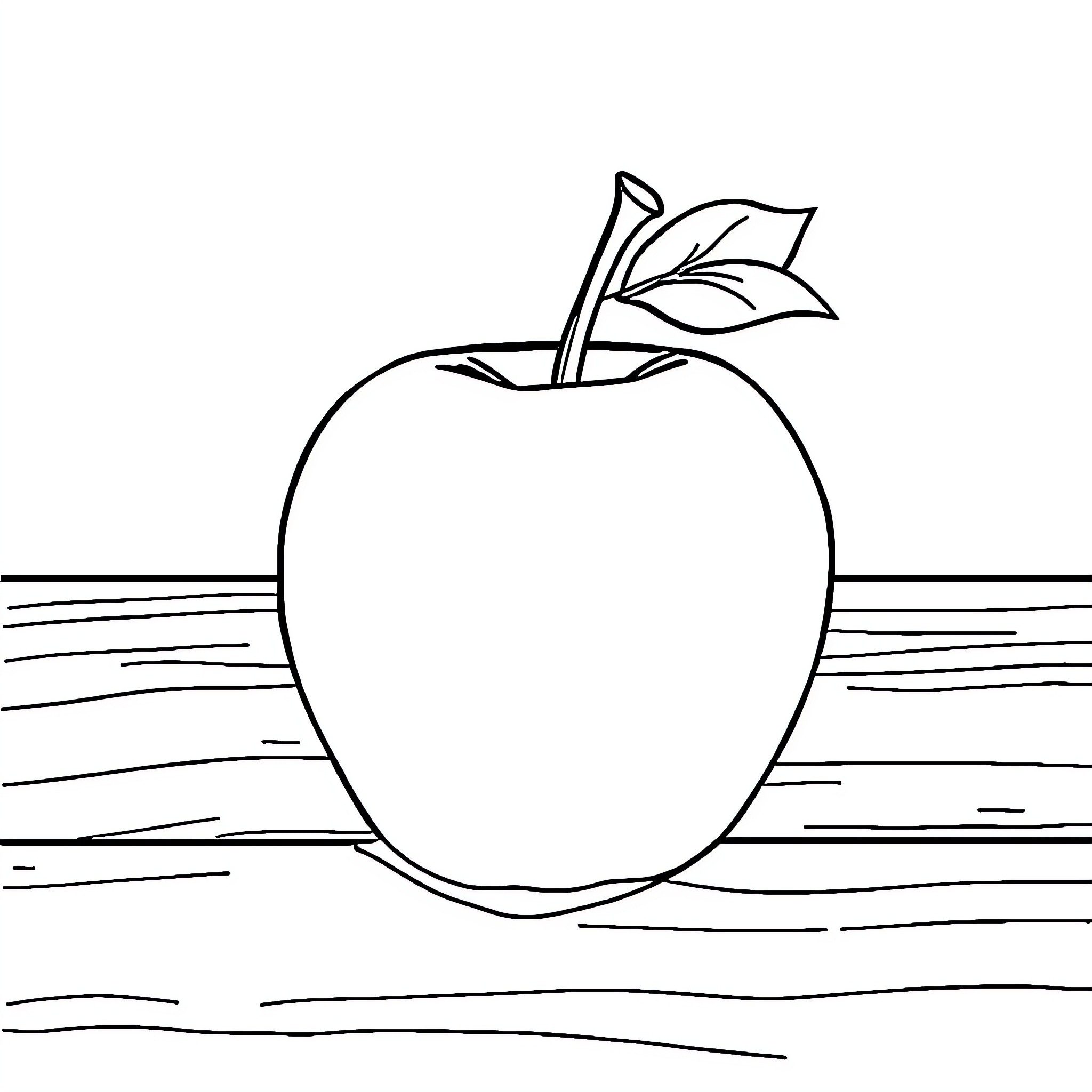Red Apple with Stem and Leaves Coloring Page (free black-and-white line drawing printable PDF for all, from beginners to advanced learners, including children, teens, adults, and seniors)