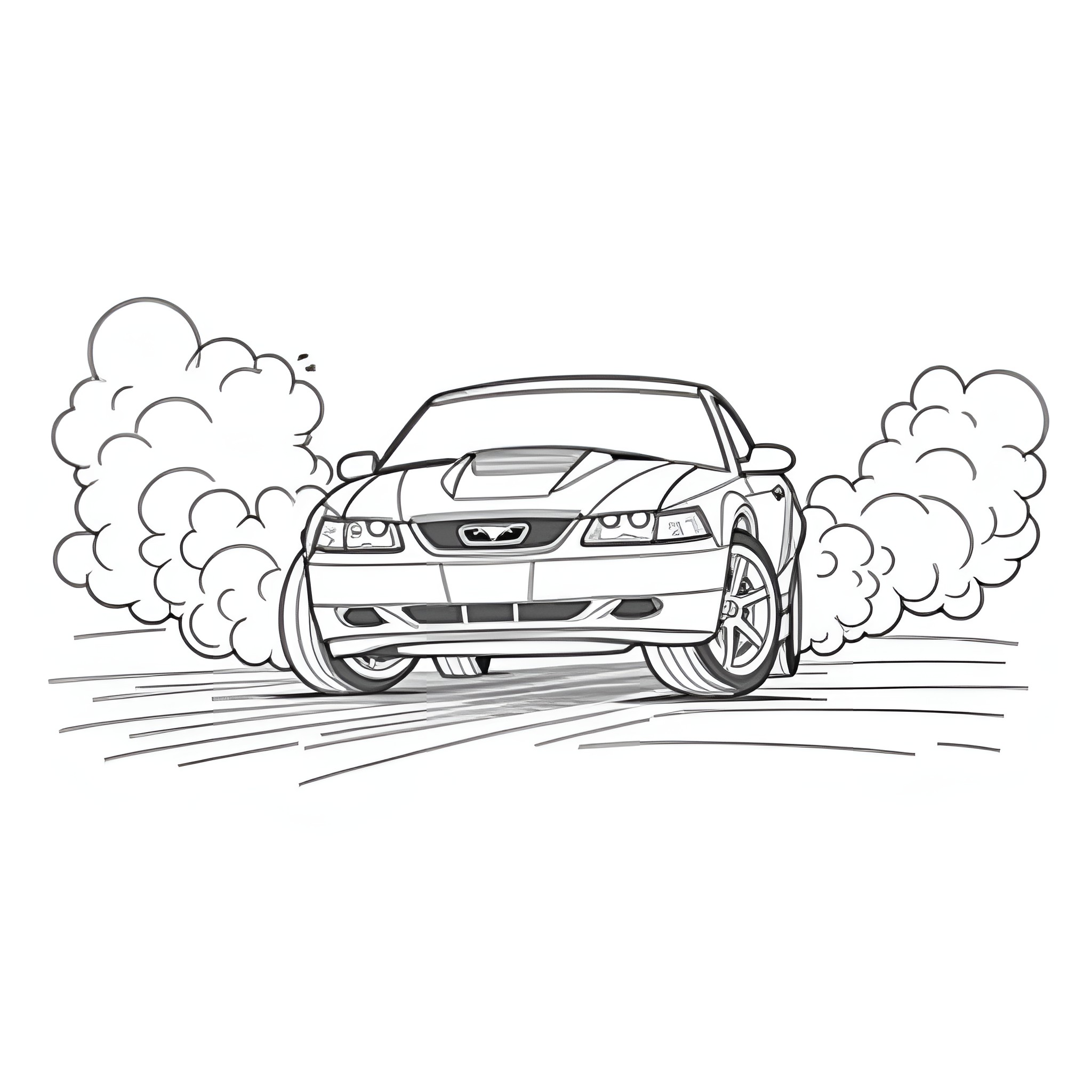 Mustang speeding through the clouds Coloring Page (free black-and-white line drawing printable PDF for all, from beginners to advanced learners, including children, teens, adults, and seniors)
