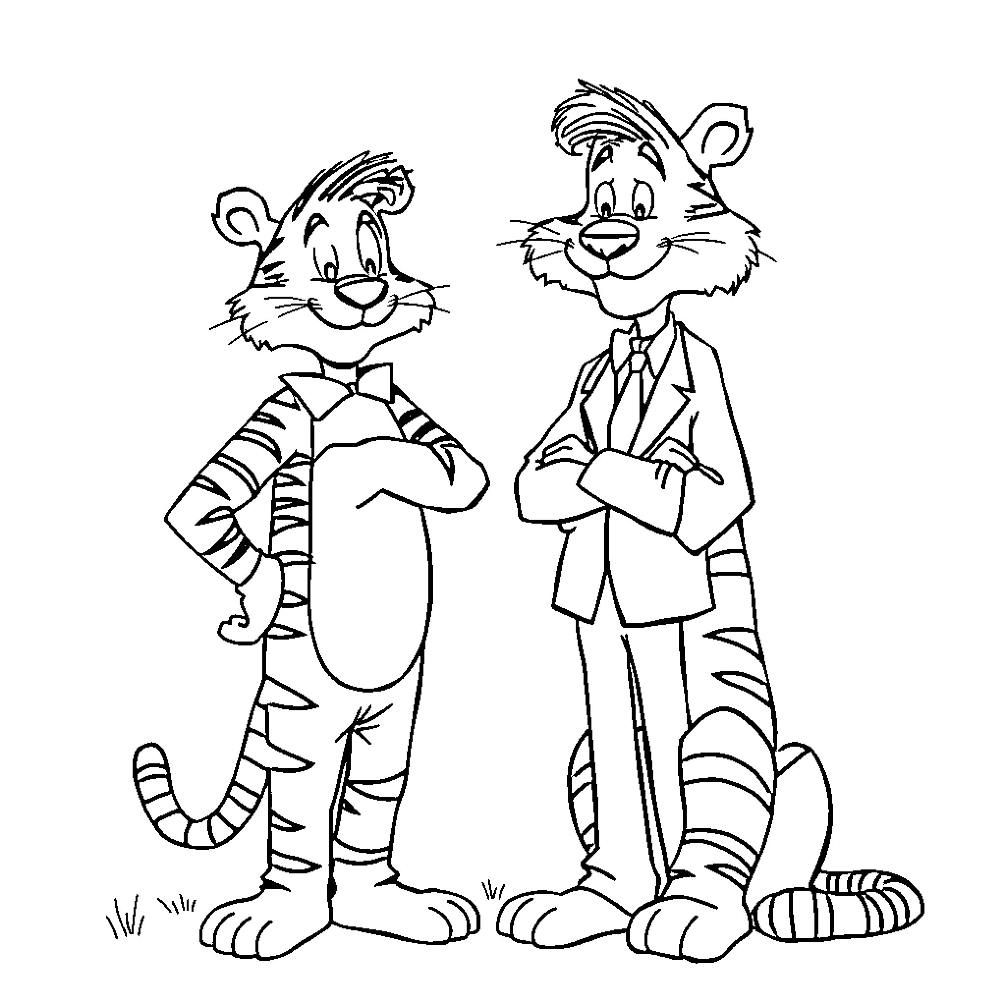 Calvin and Hobbes enjoy a playful adventure Coloring Page (free black-and-white line drawing printable PDF for all, from beginners to advanced learners, including children, teens, adults, and seniors)