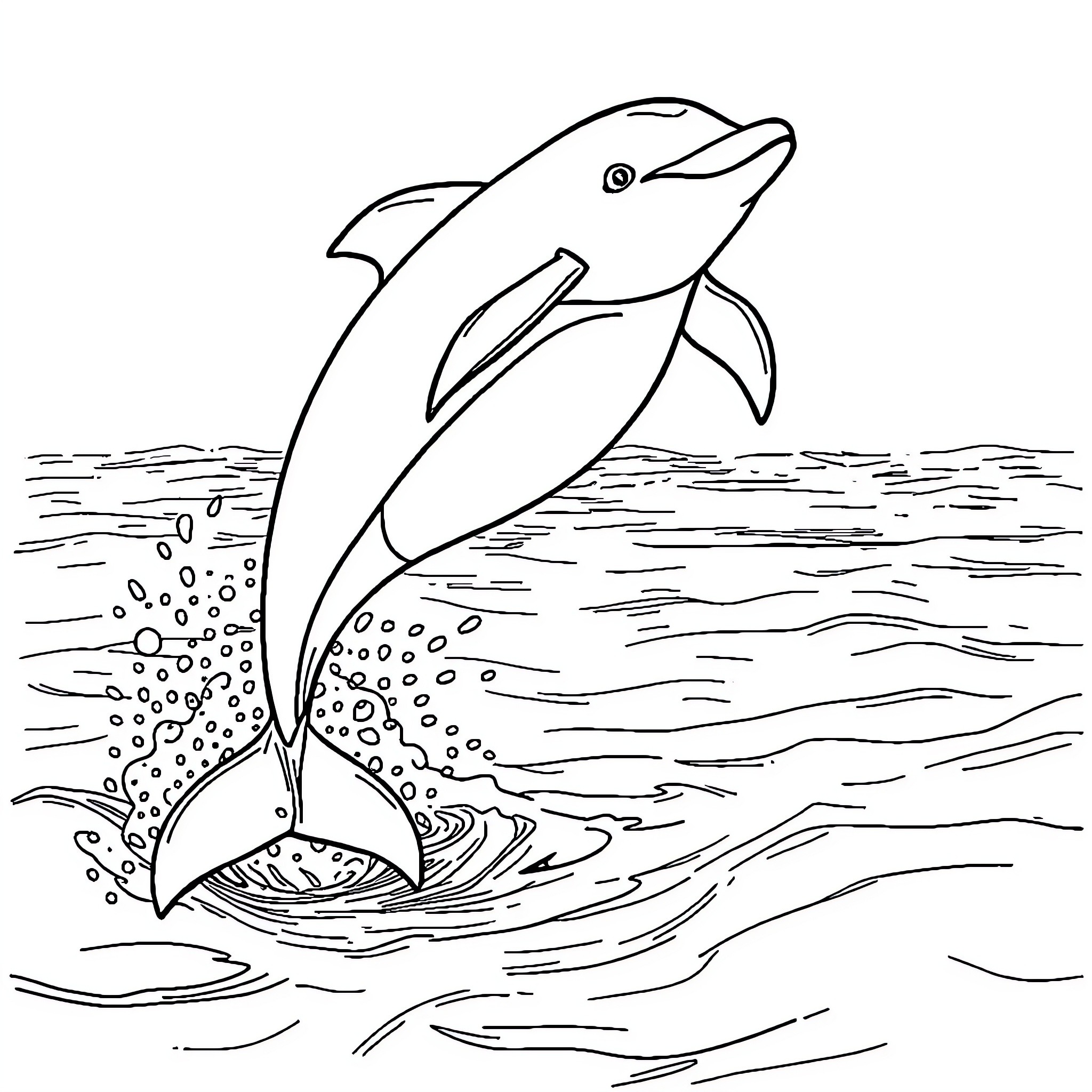Dolphin leaping gracefully through the waves Coloring Page (free black-and-white line drawing printable PDF for all, from beginners to advanced learners, including children, teens, adults, and seniors)