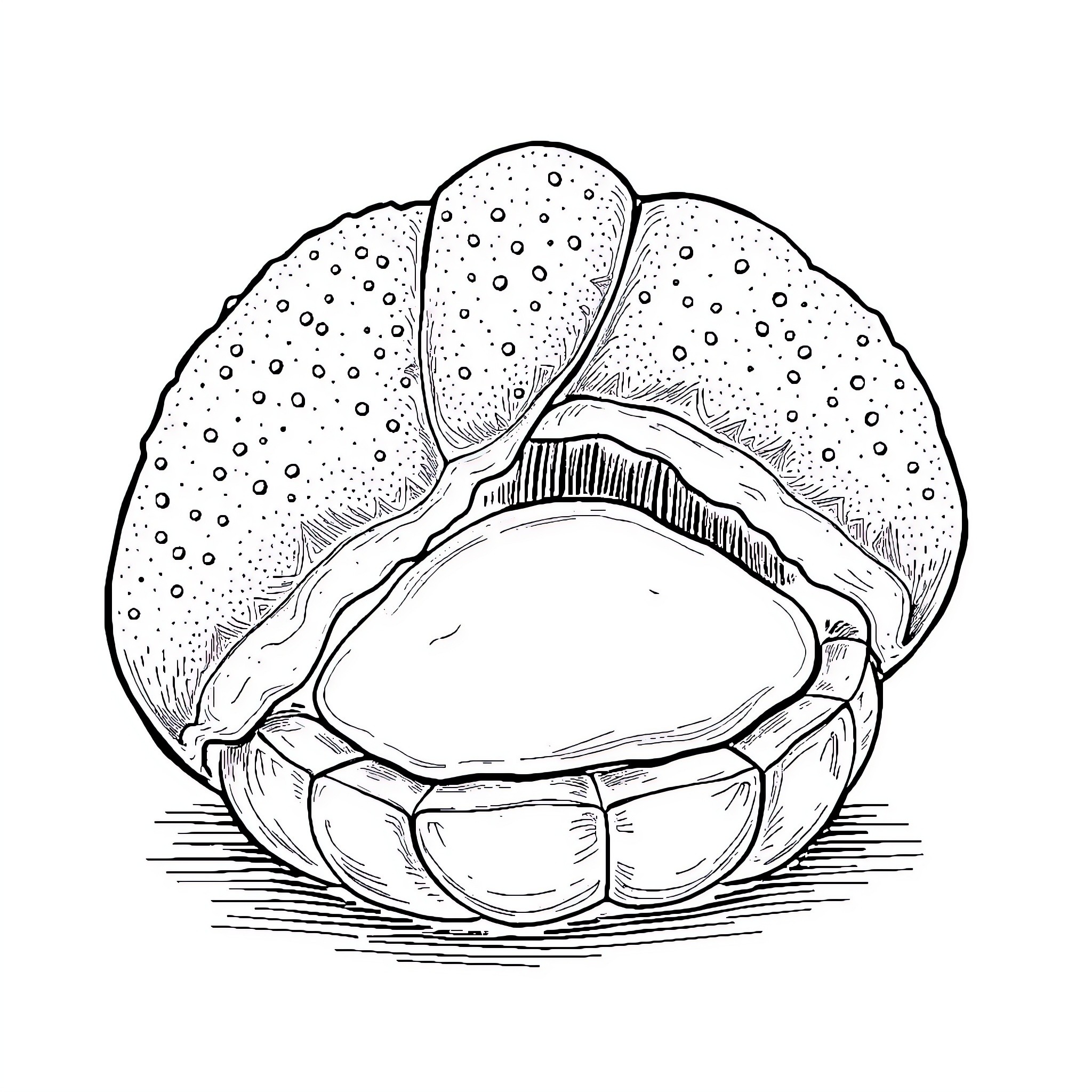 Concha pastry in a delicate illustration Coloring Page (free black-and-white line drawing printable PDF for all, from beginners to advanced learners, including children, teens, adults, and seniors)