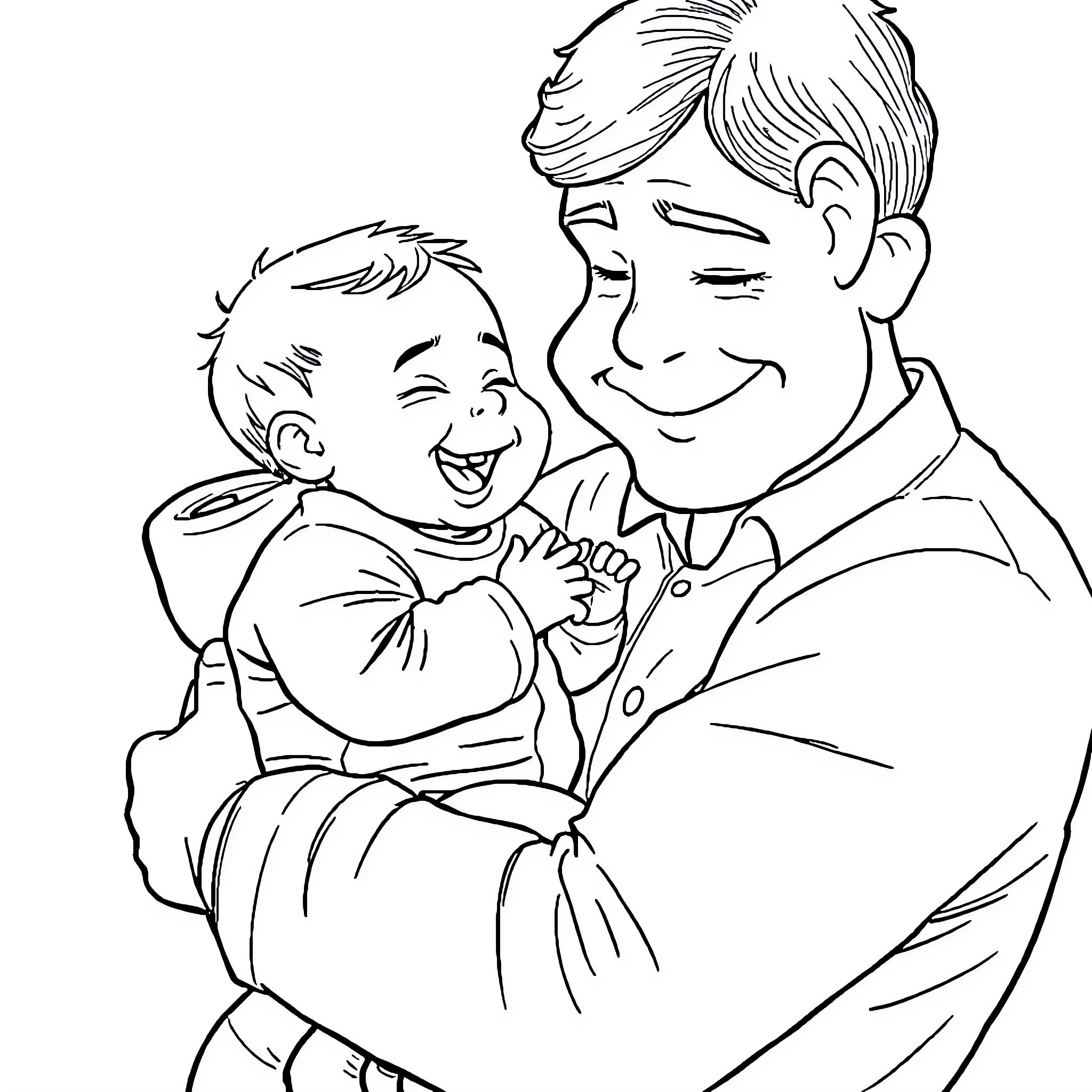 Bebe spending quality time with father Coloring Page (free black-and-white line drawing printable PDF for all, from beginners to advanced learners, including children, teens, adults, and seniors)