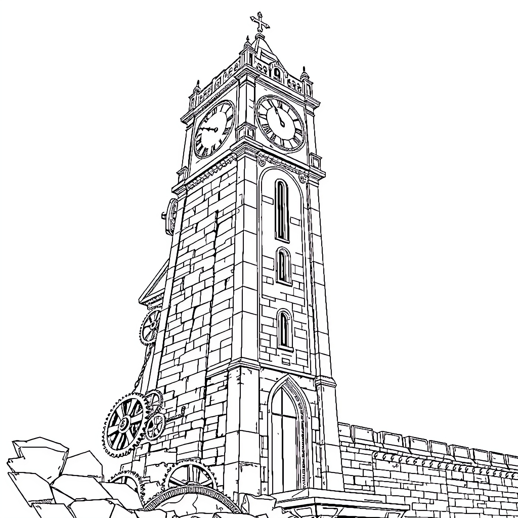 Clocktower with intricate architectural details Coloring Page (free black-and-white line drawing printable PDF for all, from beginners to advanced learners, including children, teens, adults, and seniors)