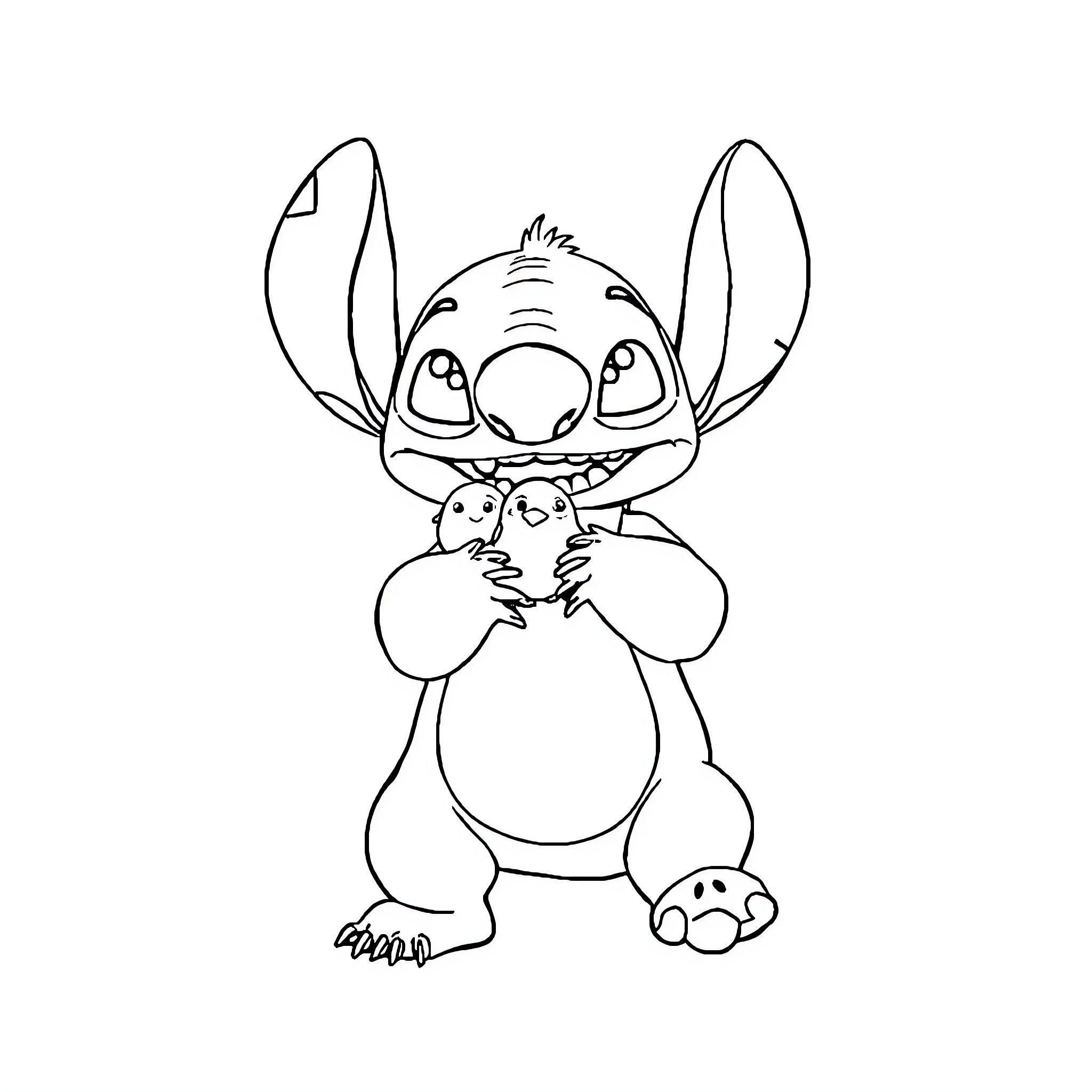 Stitch embracing plush companion Coloring Page (free black-and-white line drawing printable PDF for all, from beginners to advanced learners, including children, teens, adults, and seniors)