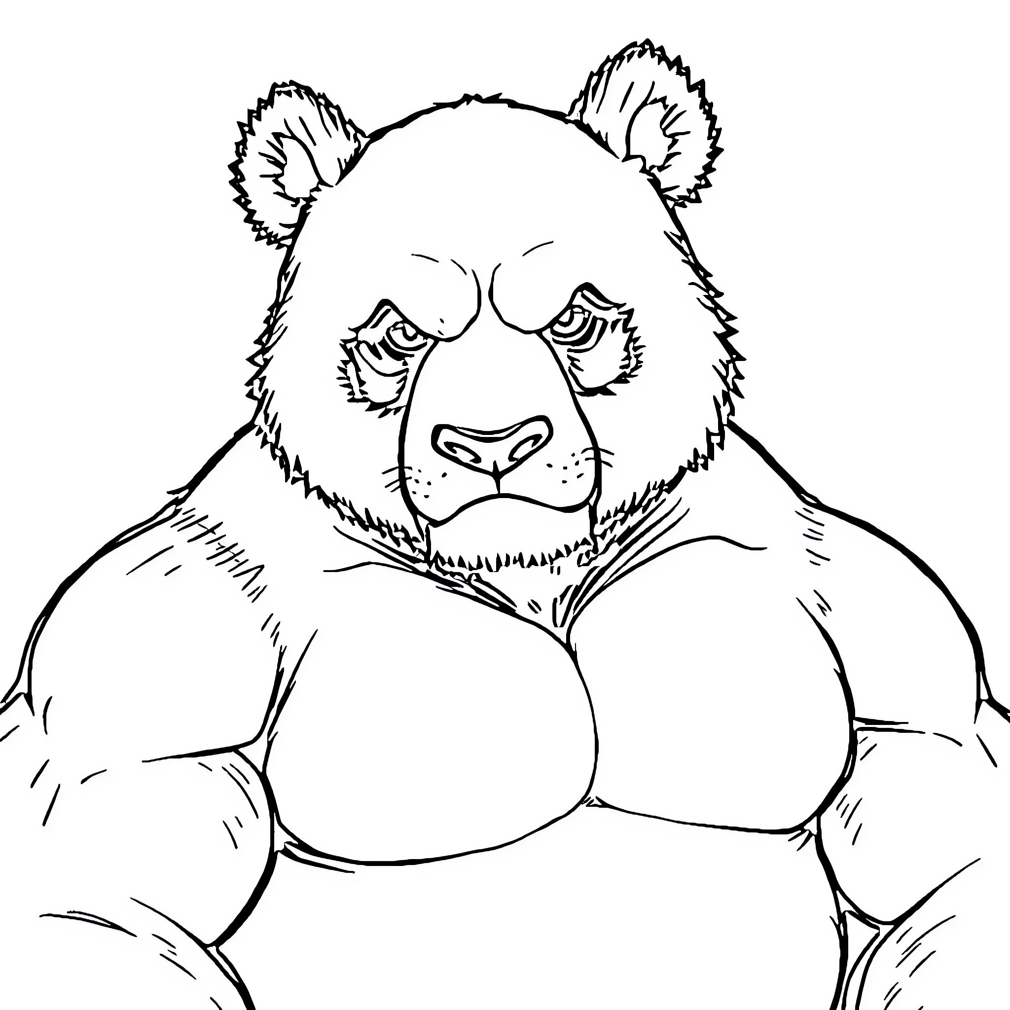 Panda showing determined expression Coloring Page (free black-and-white line drawing printable PDF for all, from beginners to advanced learners, including children, teens, adults, and seniors)