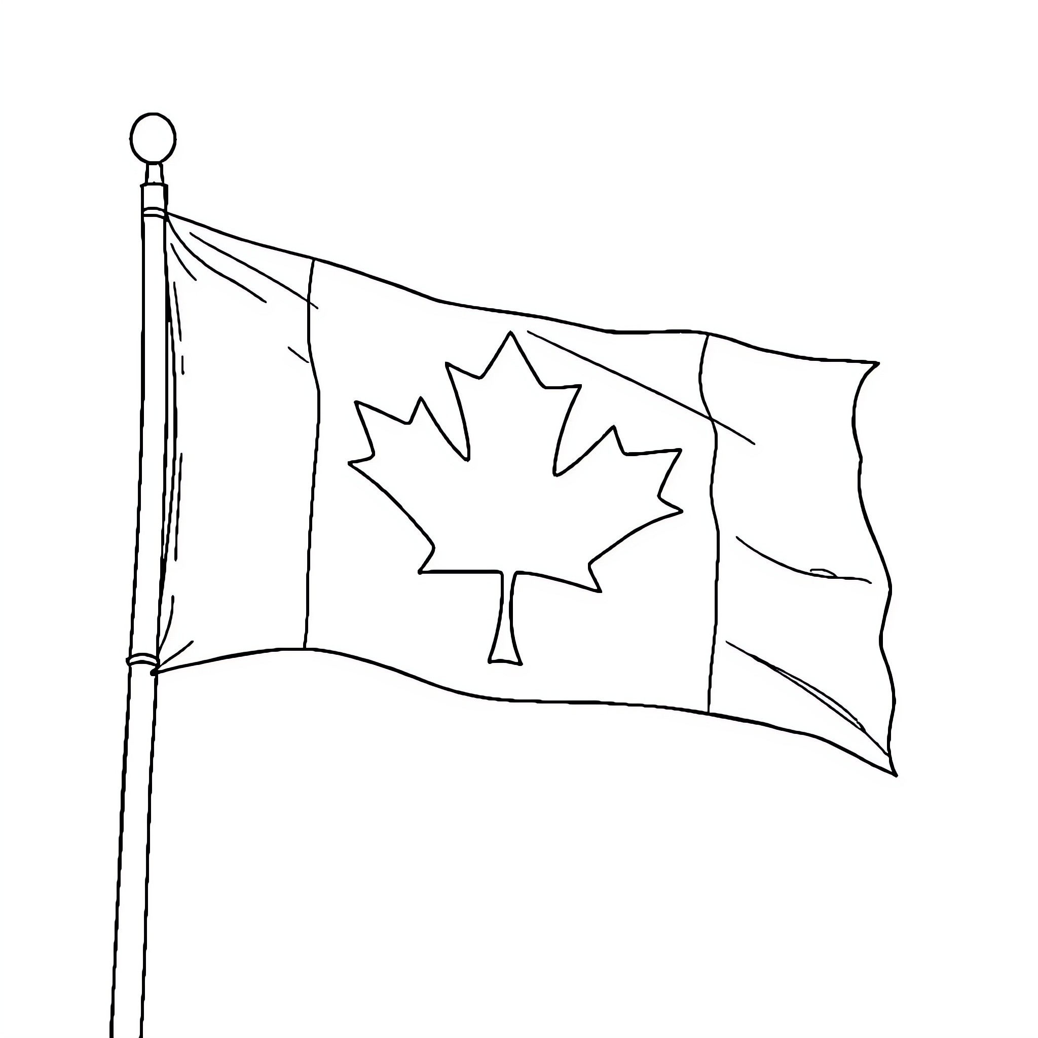 Canadian Flag waving proudly Coloring Page (free black-and-white line drawing printable PDF for all, from beginners to advanced learners, including children, teens, adults, and seniors)