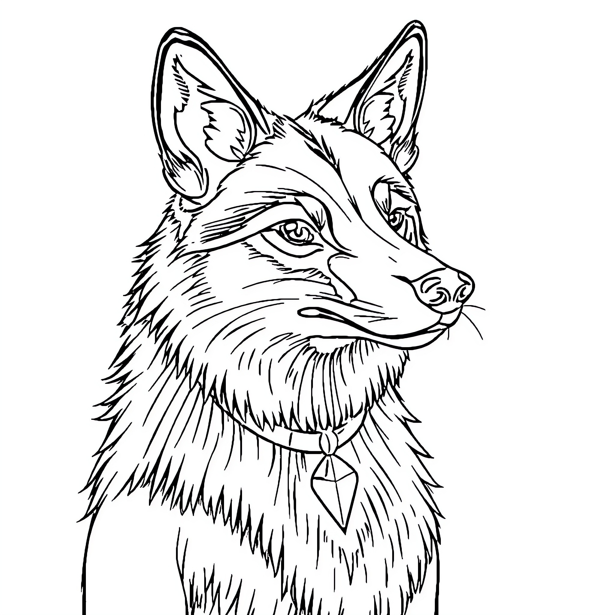 Wolf's Intense Gaze Coloring Page (free black-and-white line drawing printable PDF for all, from beginners to advanced learners, including children, teens, adults, and seniors)