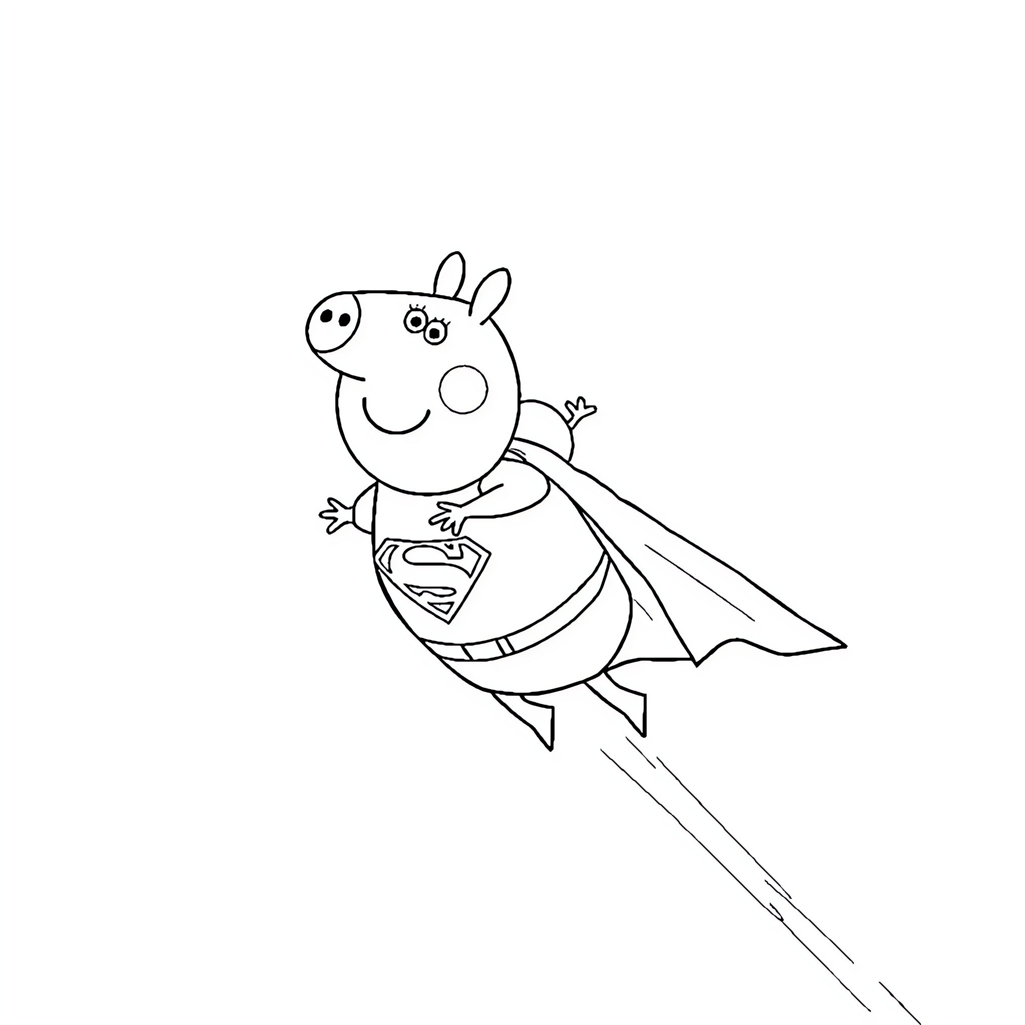 Peppa Pig as a superhero in flight Coloring Page (free black-and-white line drawing printable PDF for all, from beginners to advanced learners, including children, teens, adults, and seniors)