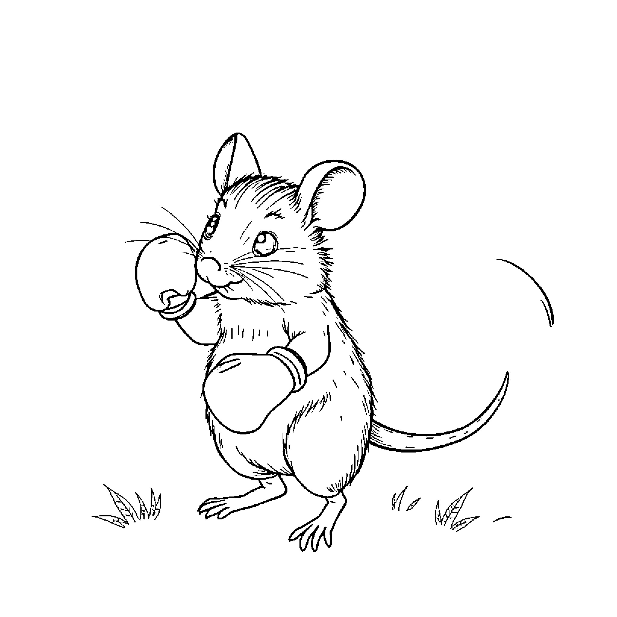 Mouse sniffing and exploring its surroundings Coloring Page (free black-and-white line drawing printable PDF for all, from beginners to advanced learners, including children, teens, adults, and seniors)