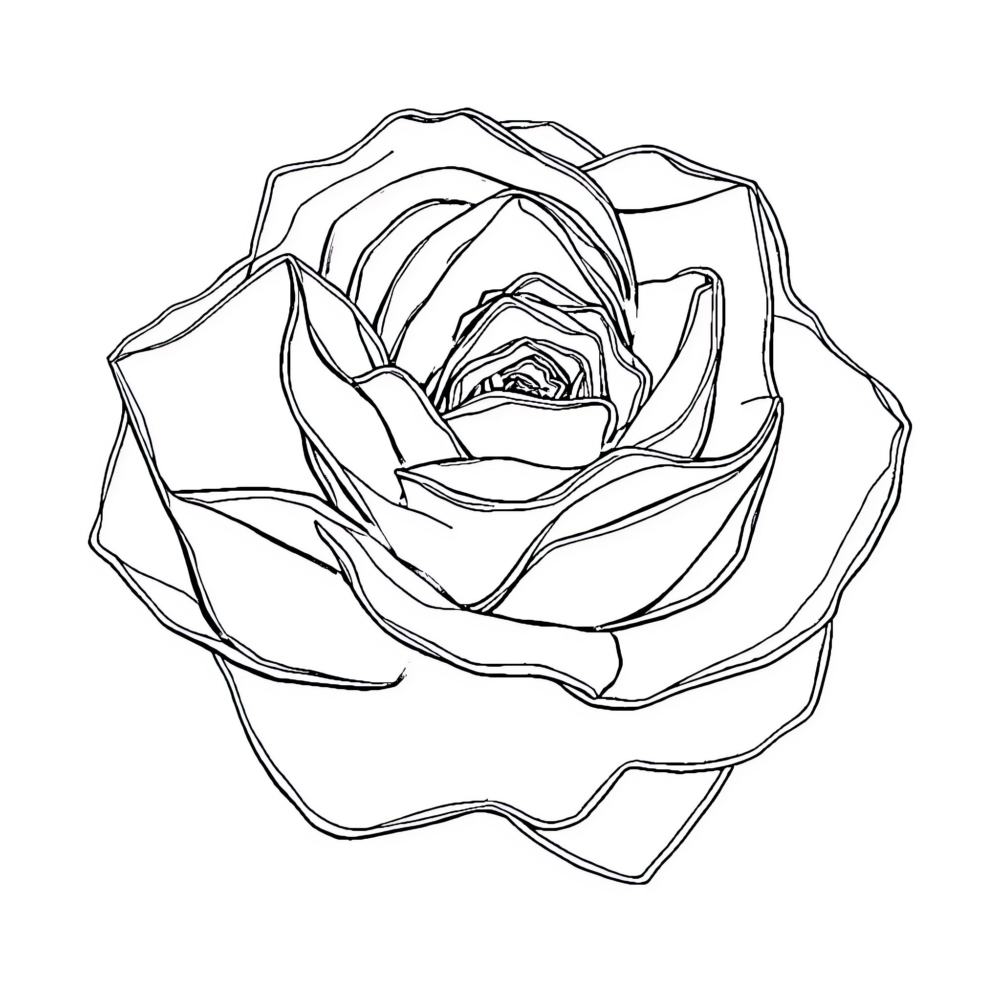 Rose in abstract outline Coloring Page (free black-and-white line drawing printable PDF for all, from beginners to advanced learners, including children, teens, adults, and seniors)