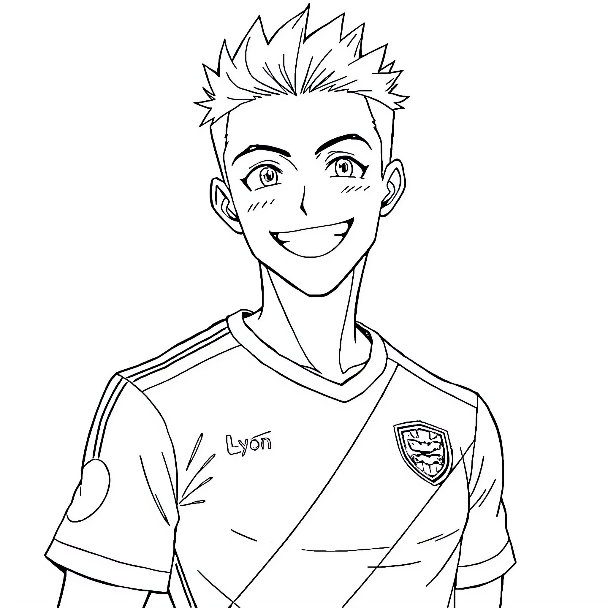 Axel Blaze smiling in sports uniform Coloring Page (free black-and-white line drawing printable PDF for all, from beginners to advanced learners, including children, teens, adults, and seniors)