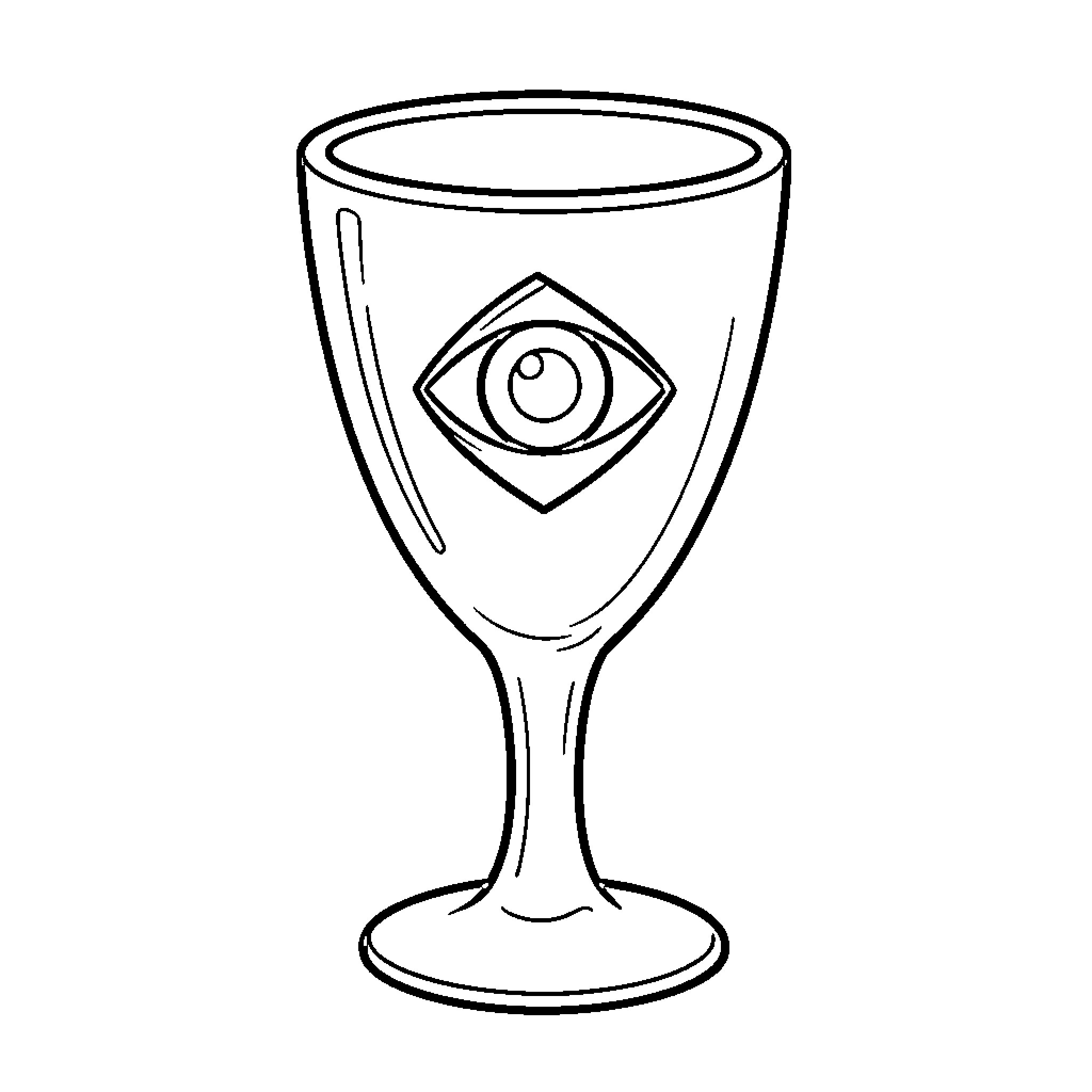 Copa featuring a mystical eye symbol on the glass Coloring Page (free black-and-white line drawing printable PDF for all, from beginners to advanced learners, including children, teens, adults, and seniors)