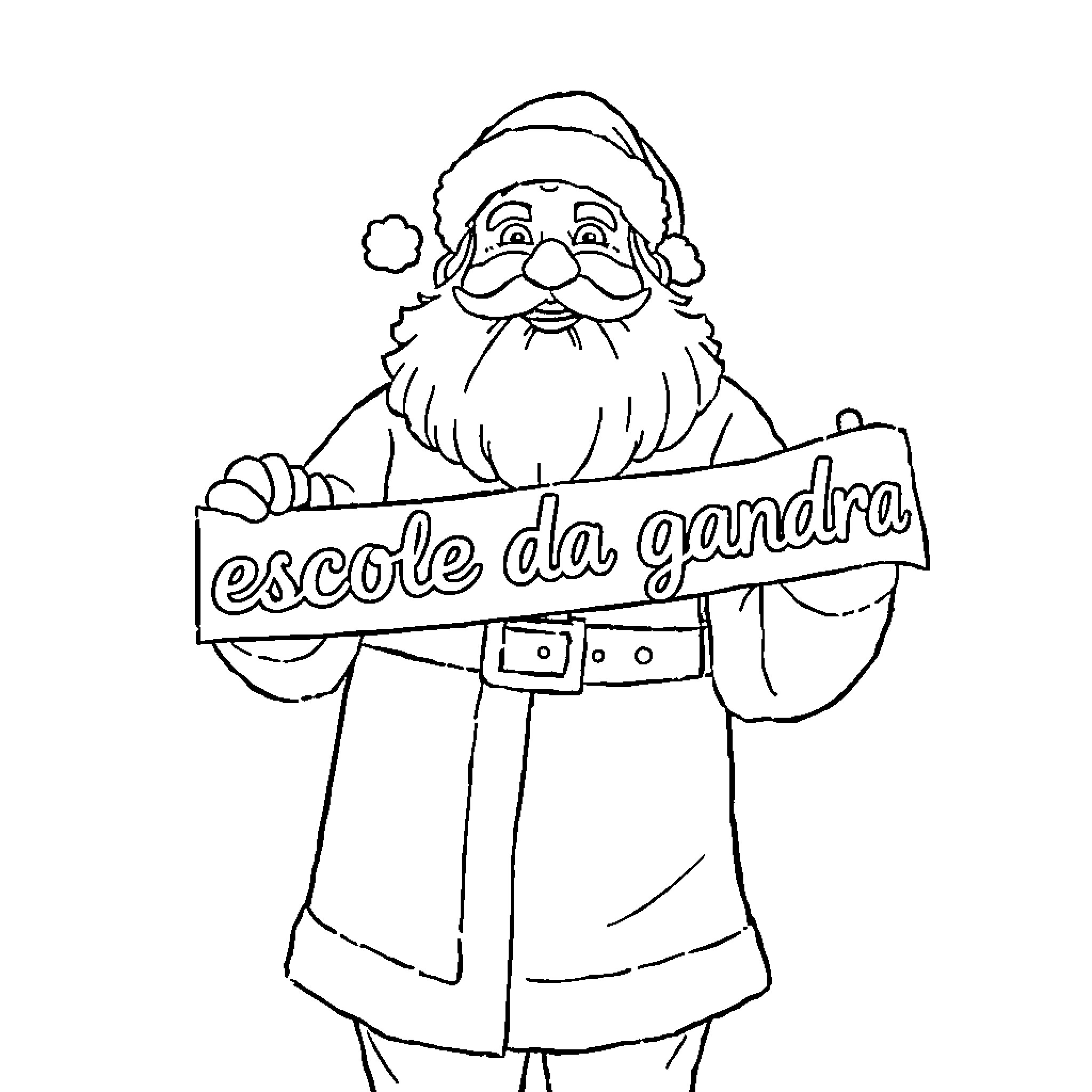 Pai Natal holding school sign Coloring Page (free black-and-white line drawing printable PDF for all, from beginners to advanced learners, including children, teens, adults, and seniors)
