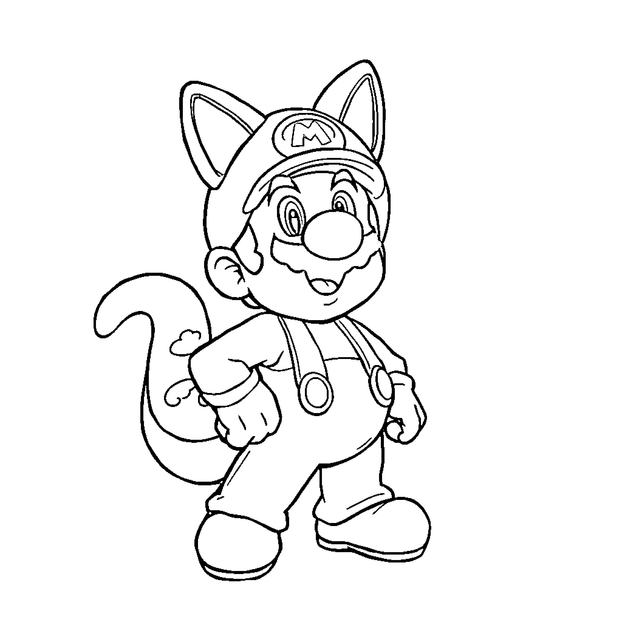Mario as a Squirrel Dressed Character Coloring Page (free black-and-white line drawing printable PDF for all, from beginners to advanced learners, including children, teens, adults, and seniors)