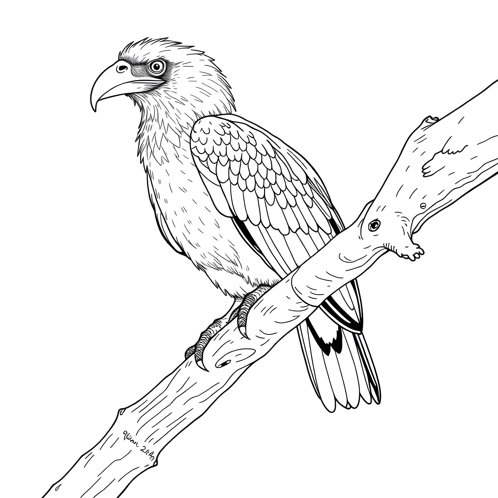 Cape Weaver perched on a branch Coloring Page (free black-and-white line drawing printable PDF for all, from beginners to advanced learners, including children, teens, adults, and seniors)