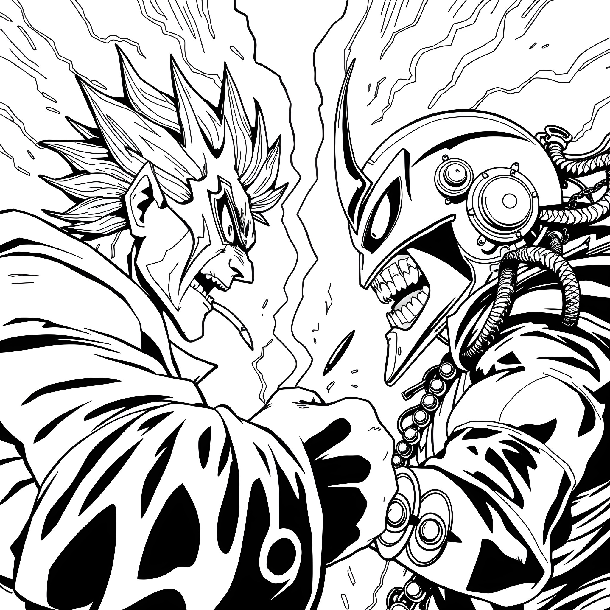 Jodio Joestar's intense battle with a monstrous foe Coloring Page (free black-and-white line drawing printable PDF for all, from beginners to advanced learners, including children, teens, adults, and seniors)