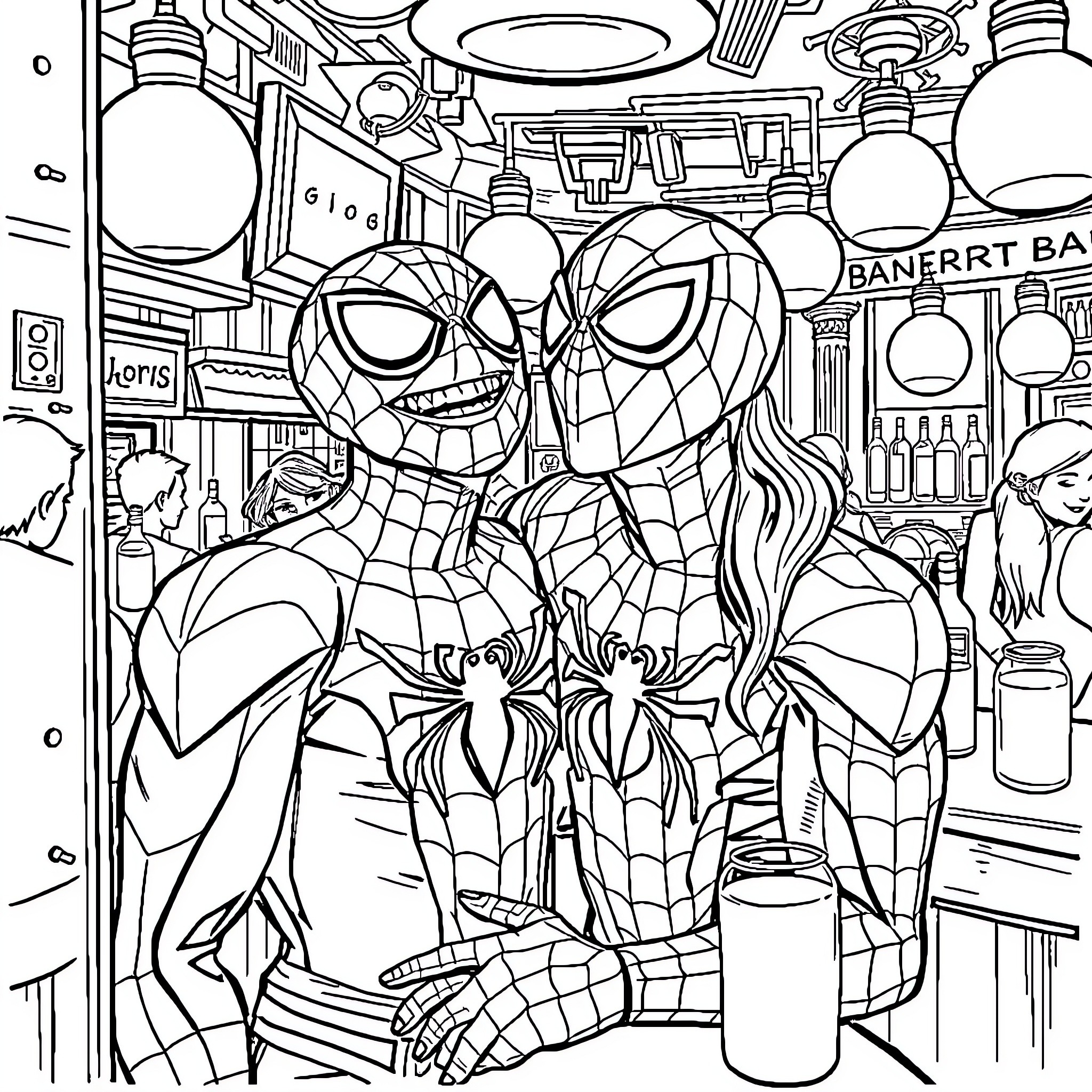 Spiderman's Amazing Adventure in the City Coloring Page (free black-and-white line drawing printable PDF for all, from beginners to advanced learners, including children, teens, adults, and seniors)