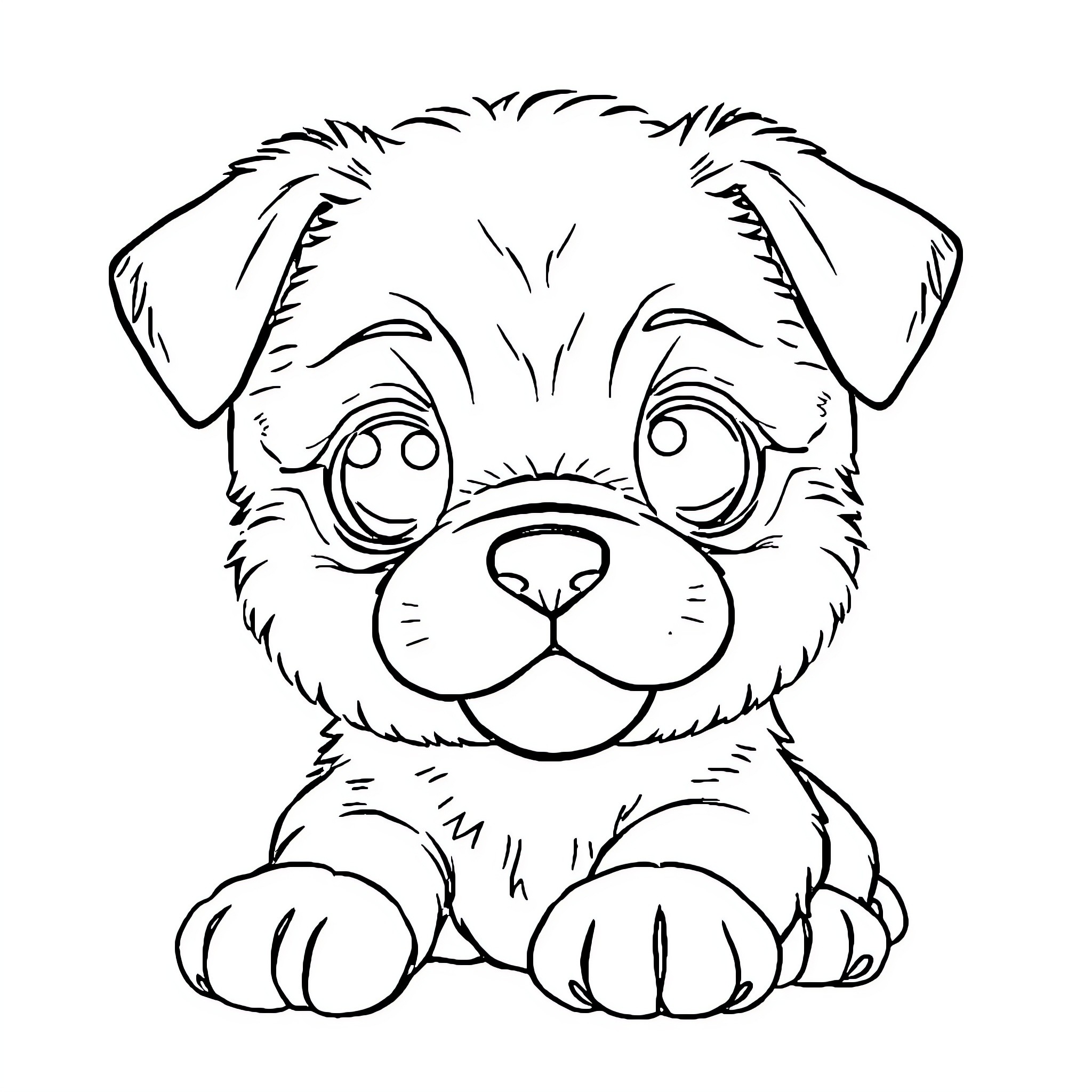 Cute puppy with big eyes and happy expression Coloring Page (free black-and-white line drawing printable PDF for all, from beginners to advanced learners, including children, teens, adults, and seniors)